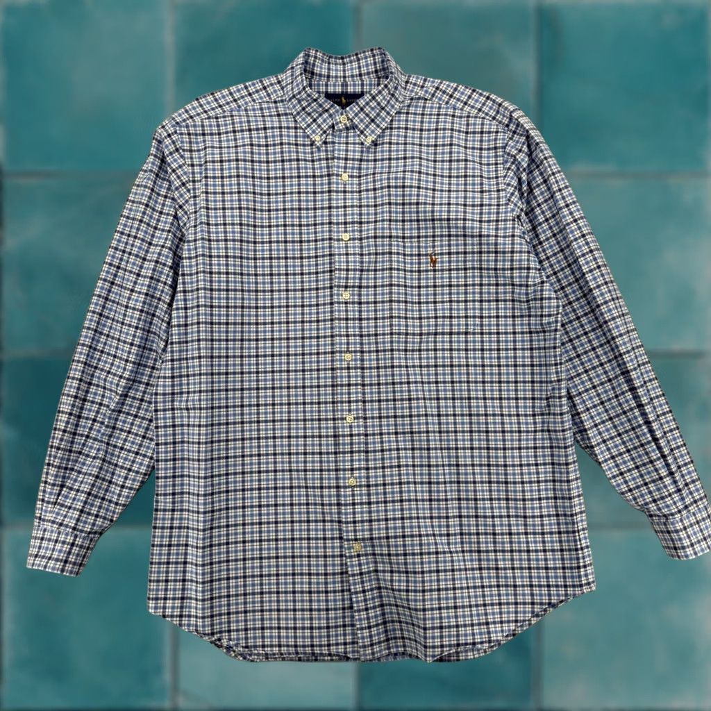 Ralph Lauren Ralph Lauren Mens Button-Down Shirt Blue White Check Cotton XLT Regular Sleeve Long Button-Up Size US XL / EU 56 / 4 - 1 Thumbnail