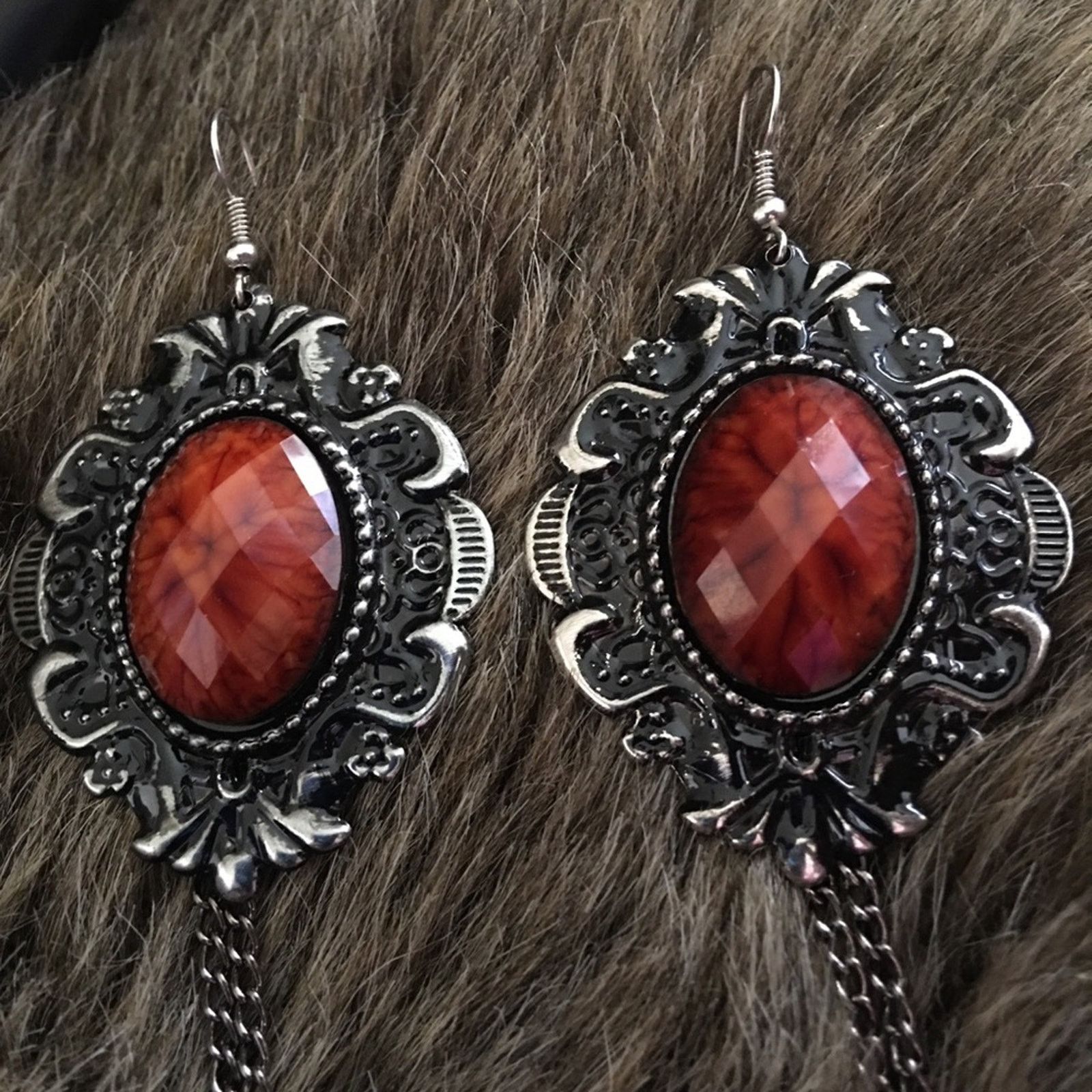 Jewelry Brown faceted stone chain dangle earrings Size ONE SIZE - 2 Thumbnail