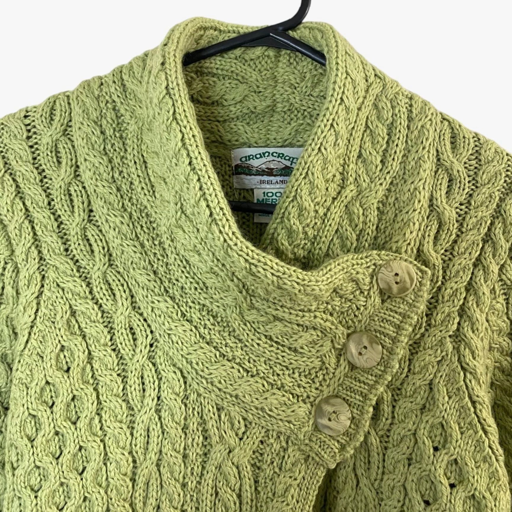 Vintage VINTAGE Aran Crafts Merino Wool Cable-Knit Cardigan Sweater Womens XXS Green Button-Collar Bohemian Classic Size XXS / US 00 / IT 34 - 5 Thumbnail