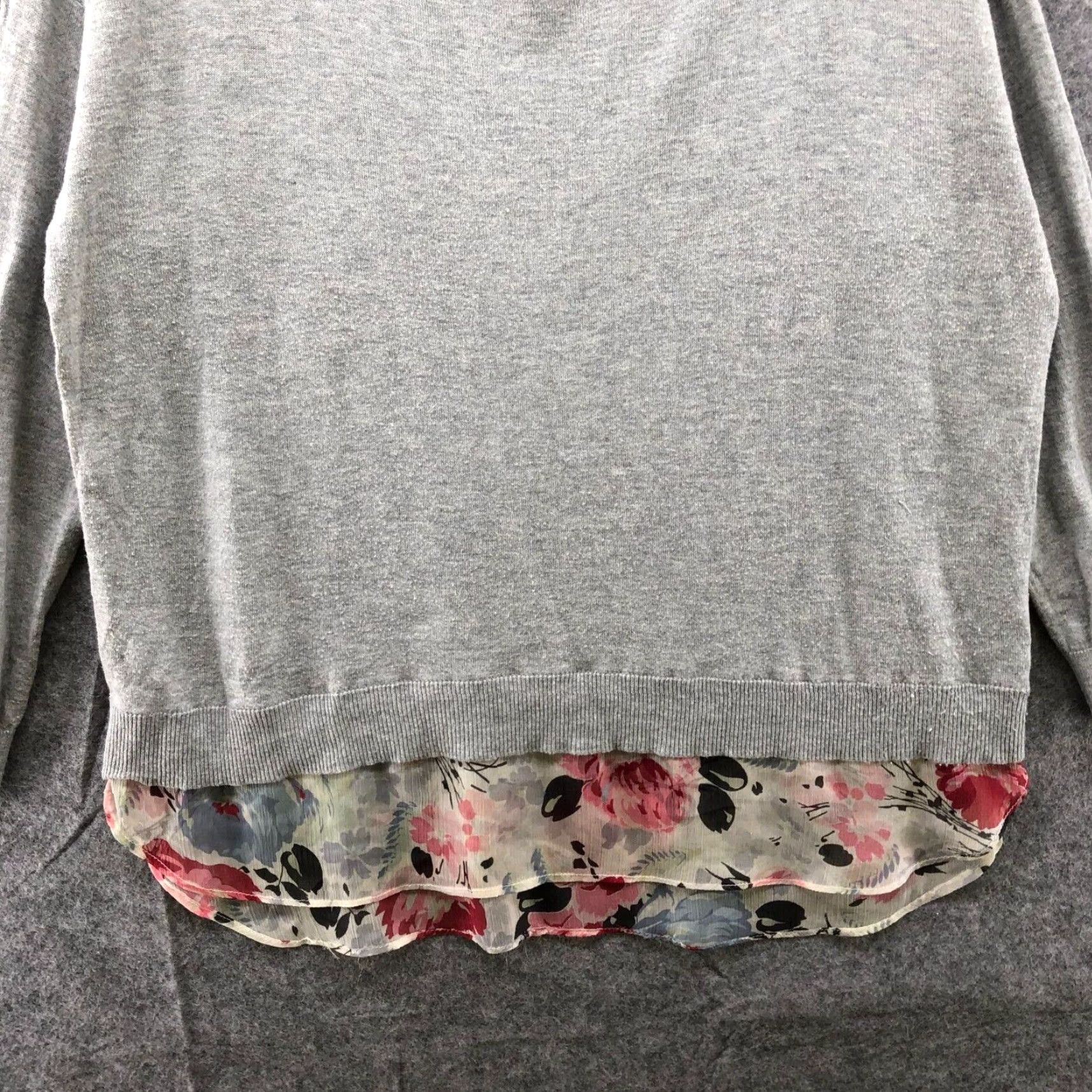 Ralph Lauren VINTAGE Lauren Ralph Lauren Sweater Womens L Gray Floral Crew Neck Long Sleeve Pullover Casual Lightweight Cotton Blend 90s Girls Size L / US 10 / IT 46 - 4 Thumbnail