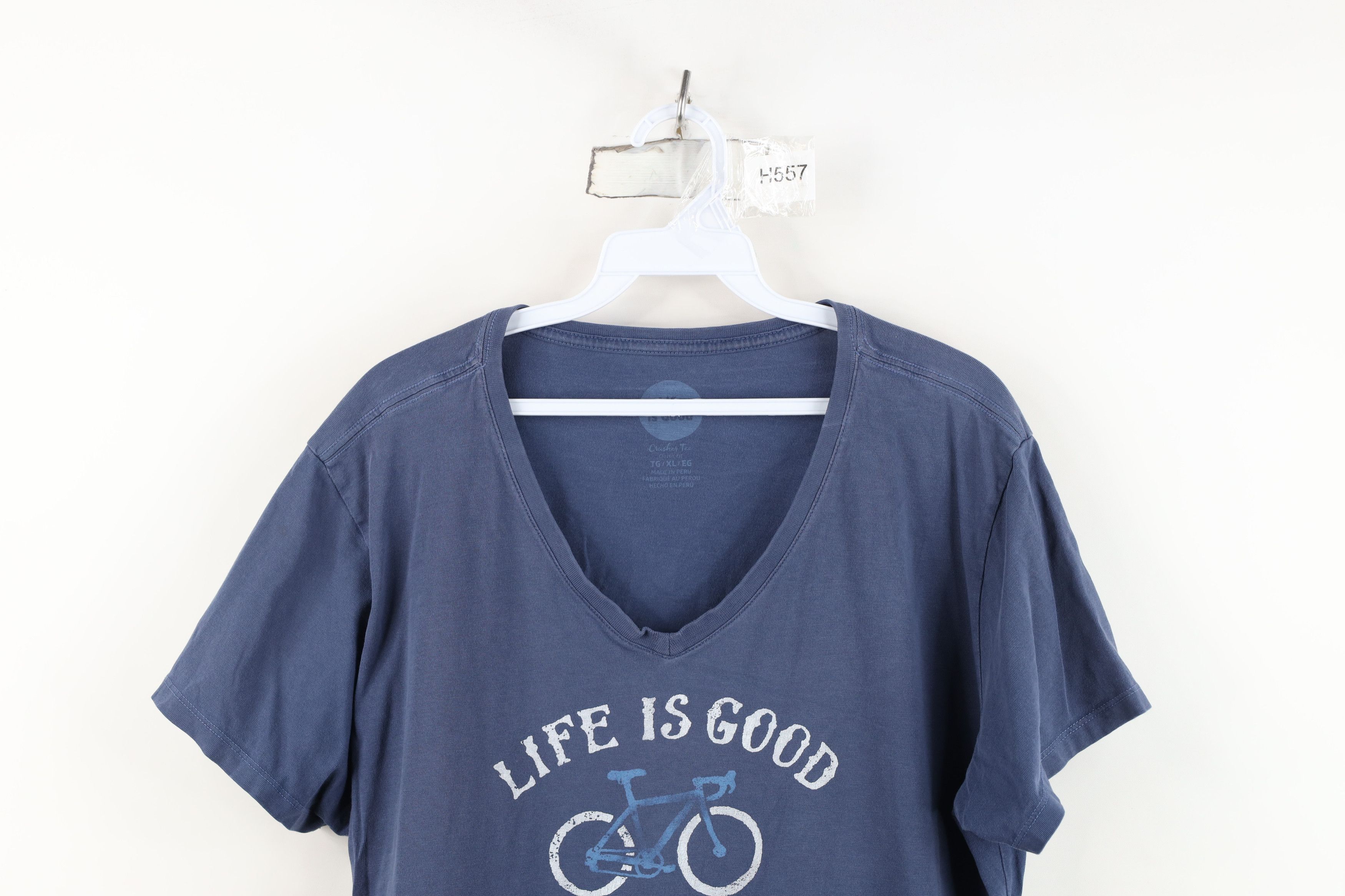 Life is Good Life is Good Go Places Bicycle Cycling V-Neck T-Shirt Blue Size XL / US 12-14 / IT 48-50 - 2 Thumbnail