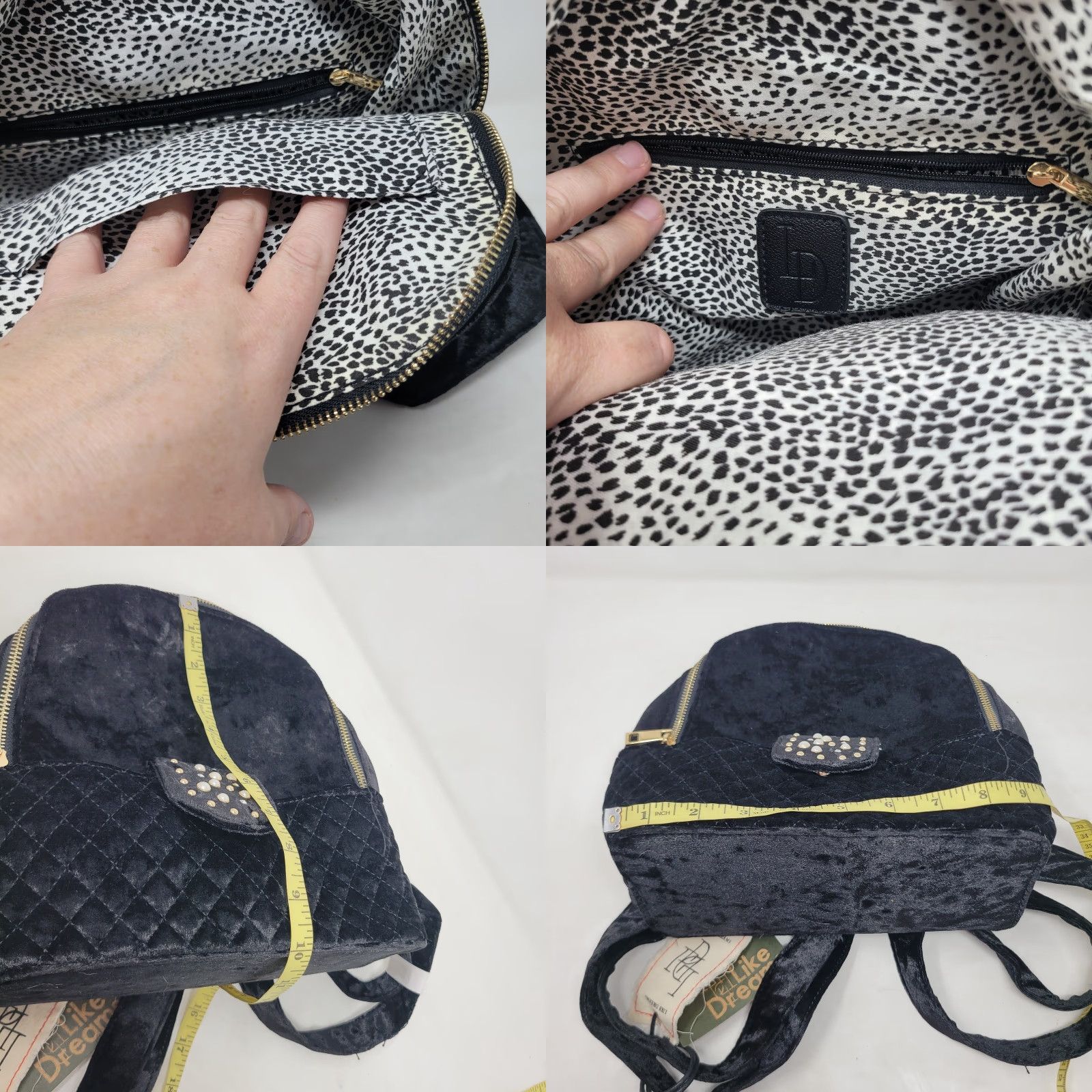 Like Dreams Velour Velvet Black Mini-Backpack Bag Quilted  display picture 1