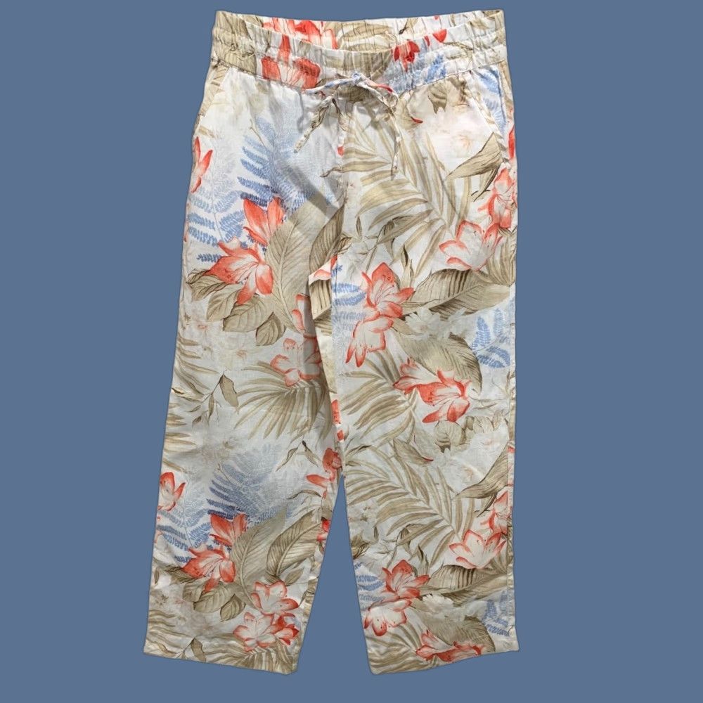 Tommy Bahama Womens Pants Small Linen Tropical Print Pull On