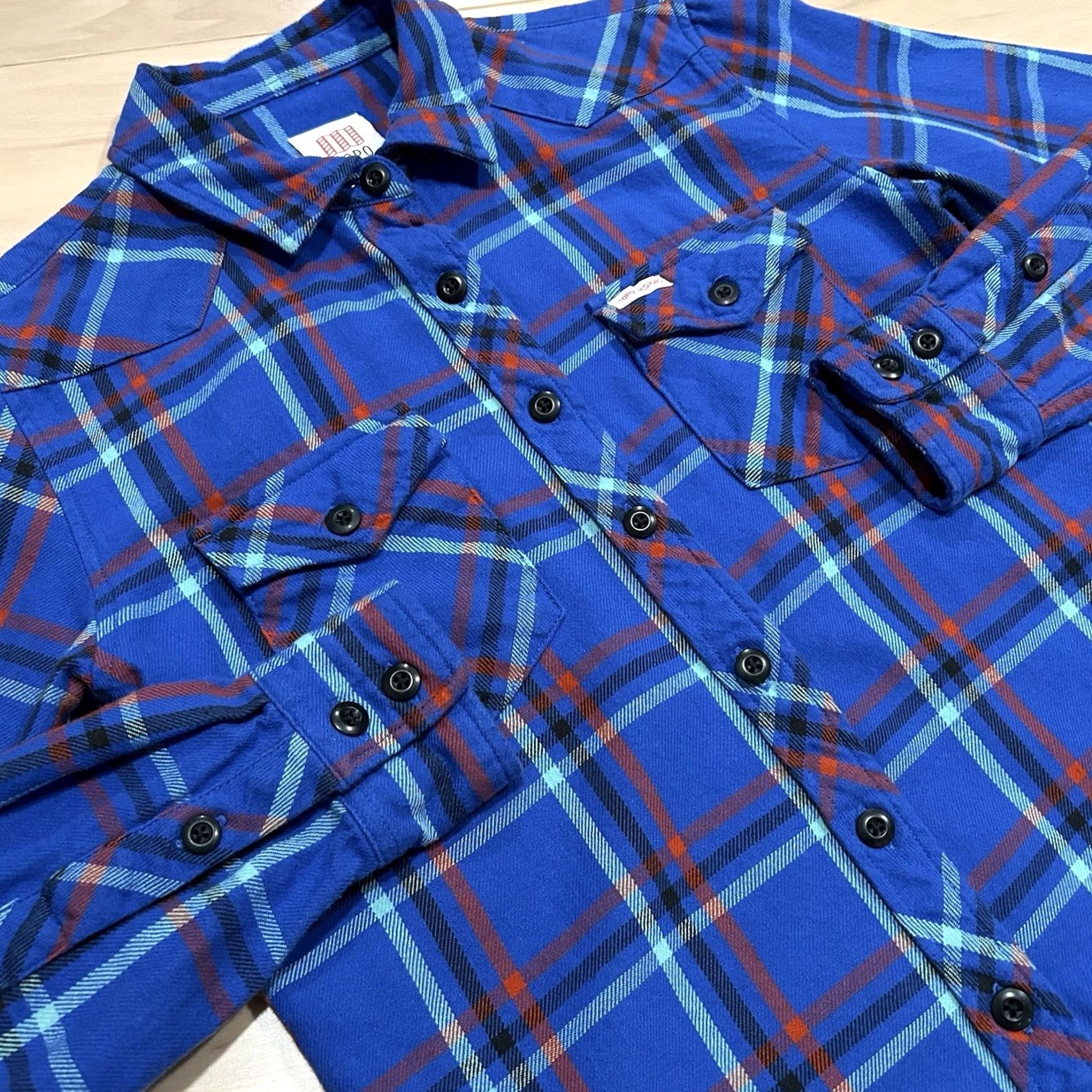 Topo Designs Topo Designs Mountain Button Up Plaid Shirt Long Sleeve Womens Medium Blue Cotton Knit Pocket Casual Workwear Outdoor Urban Fashion 90s? Size M / US 6-8 / IT 42-44 - 2 Thumbnail
