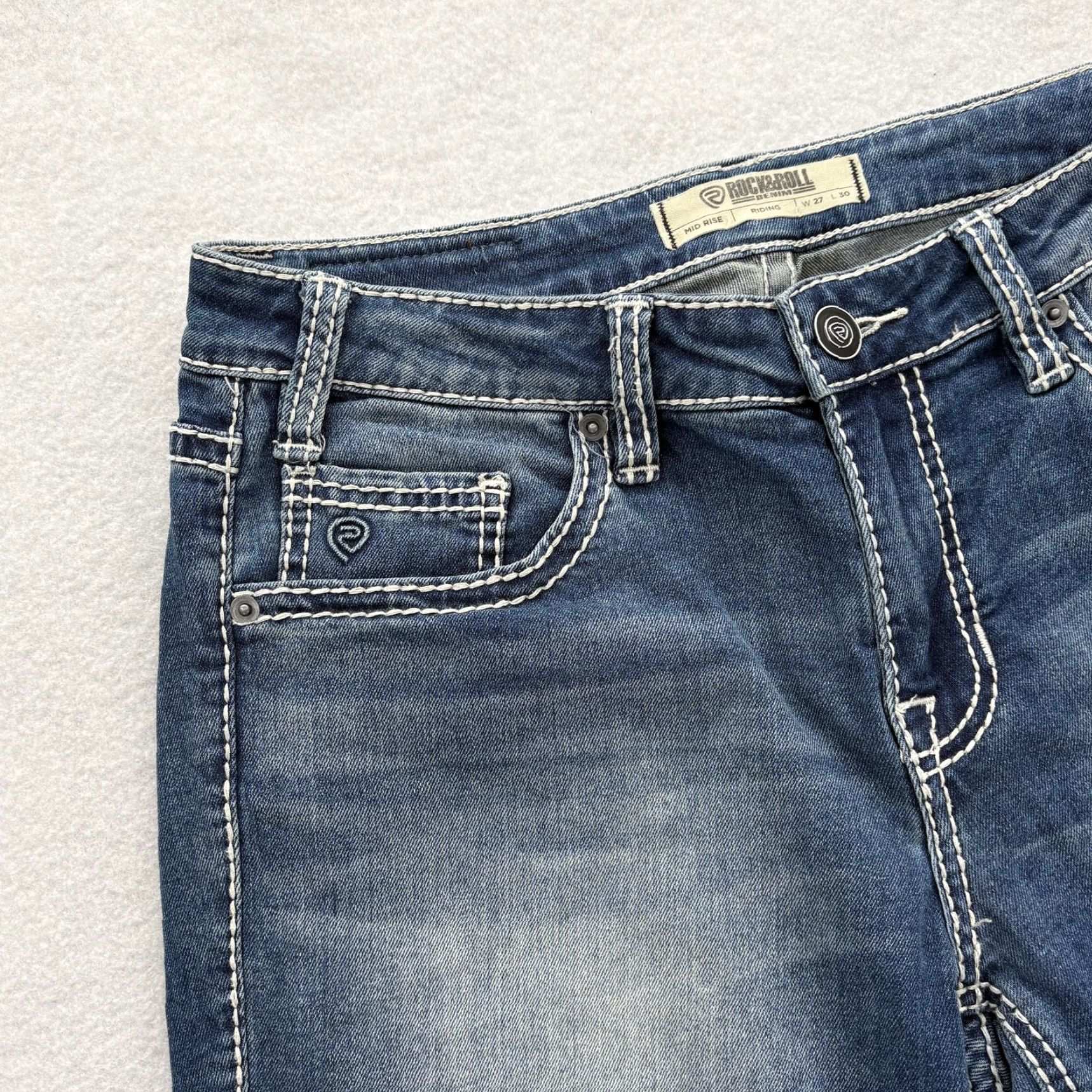 Denime Rock & Roll Denim Jeans Womens 27x30 Blue Mid Rise Bootcut Stretch 5-Pocket Embroidered Denim Riding Y2K Size 27" / US 4 / IT 40 - 3 Thumbnail