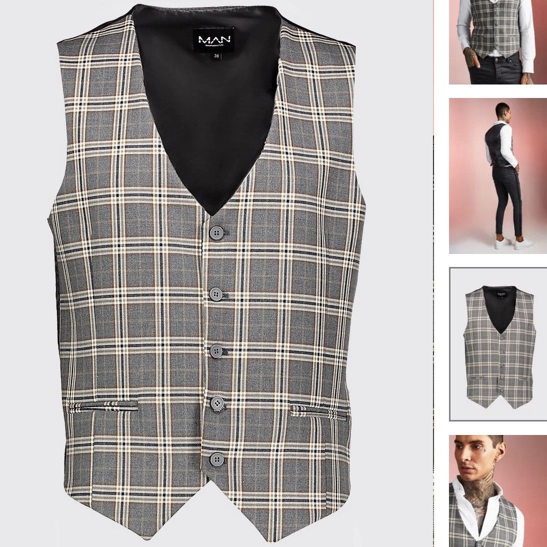 Boohoo BoohooMAN Heritage Check Vest Size 34R - 5 Thumbnail