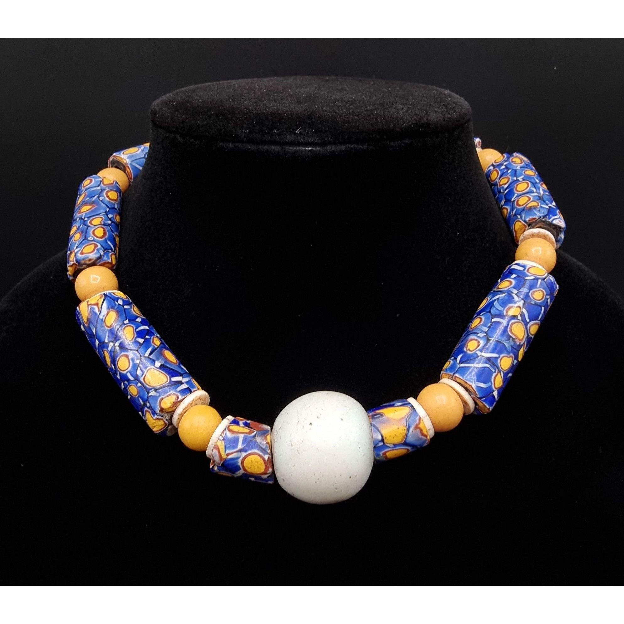 Vintage Antique Millefiori Trade Bead Necklace With White Focal Bead Size ONE SIZE - 6 Thumbnail
