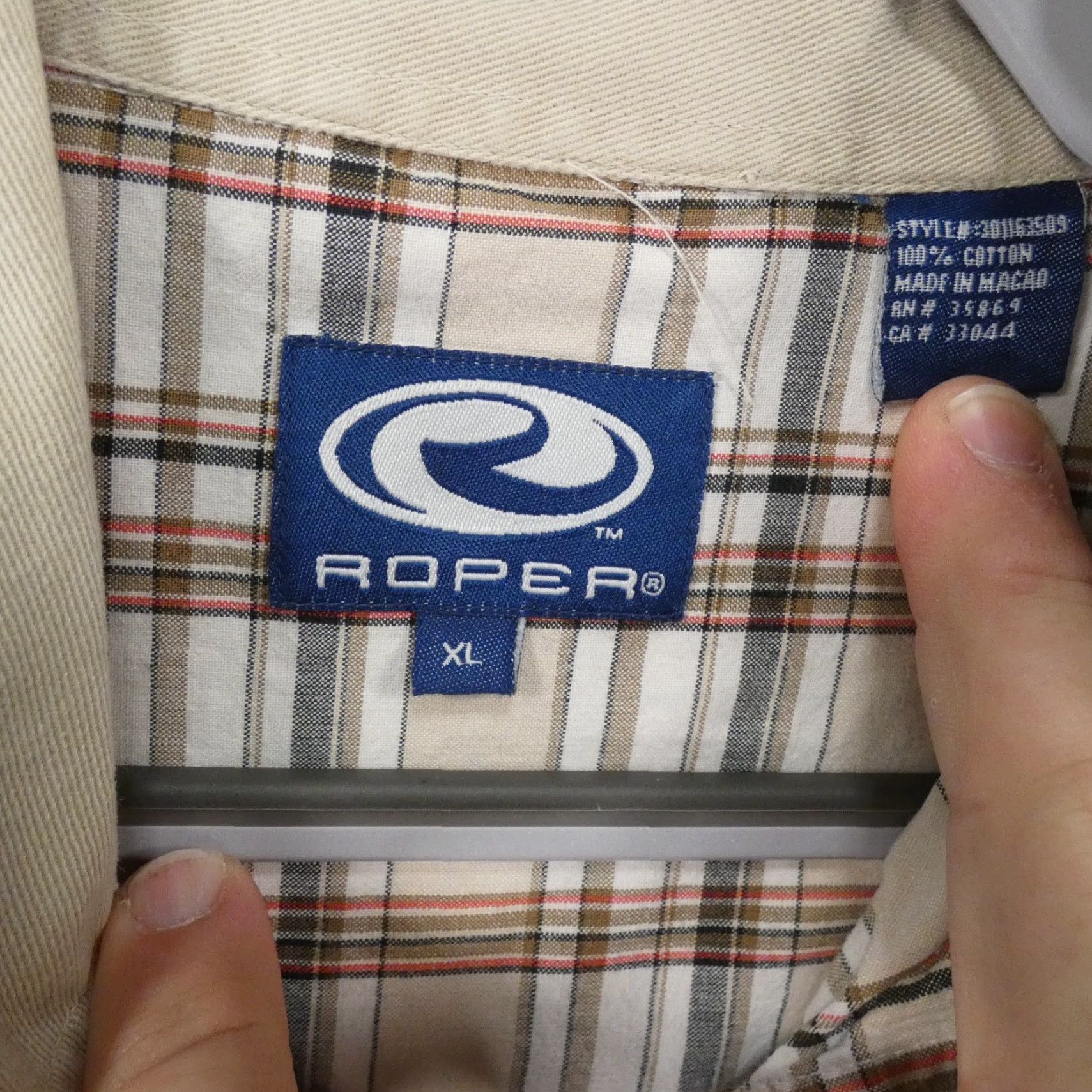 Roper Roper Shirt Mens XL Stretch Long Sleeve Button-Up Beige Plaid Western Size US XL / EU 56 / 4 - 7 Thumbnail