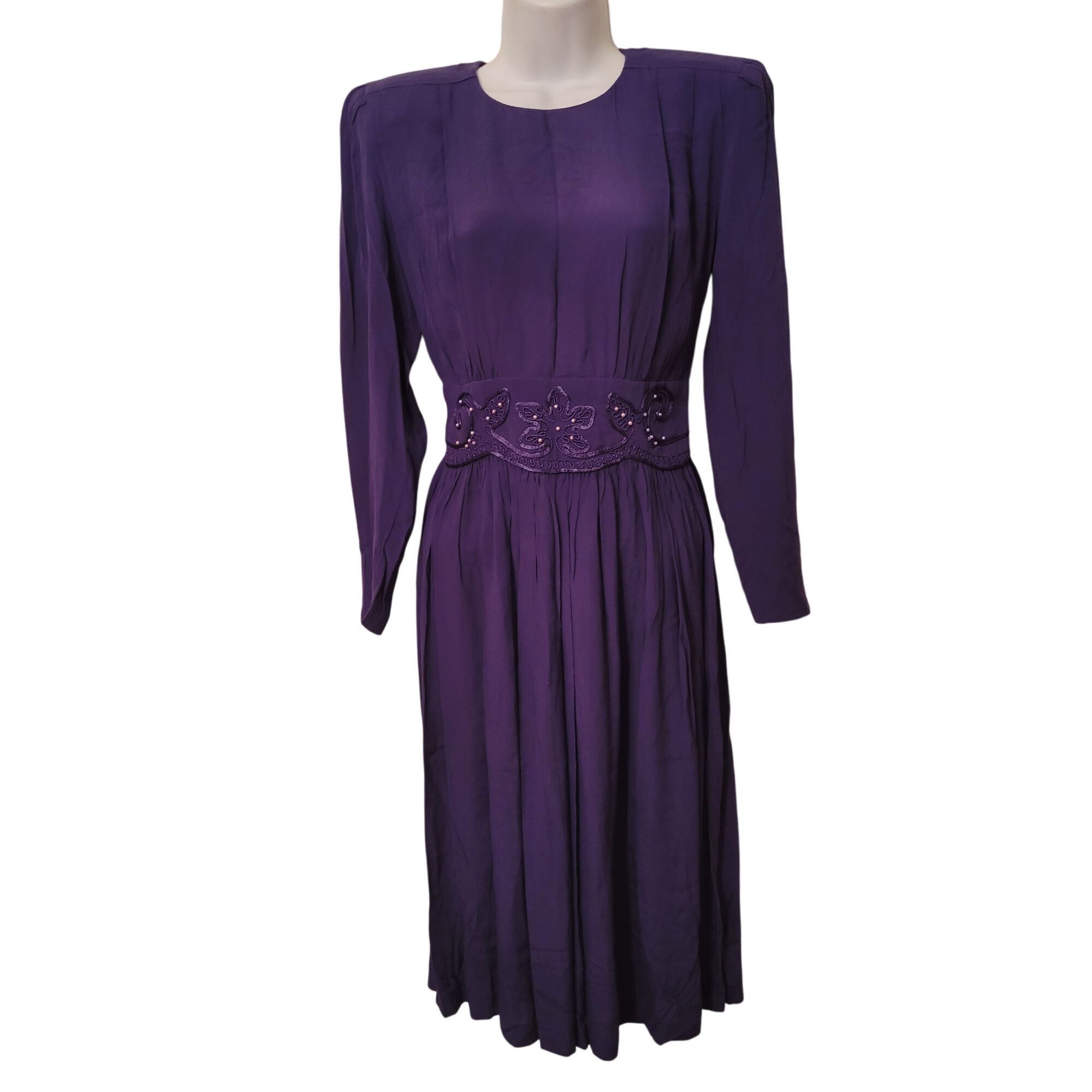 Vintage Vintage Karin Stevens 4 Purple Long Sleeve Pleated Midi Dres Size S / US 4 / IT 40 - 1 Thumbnail