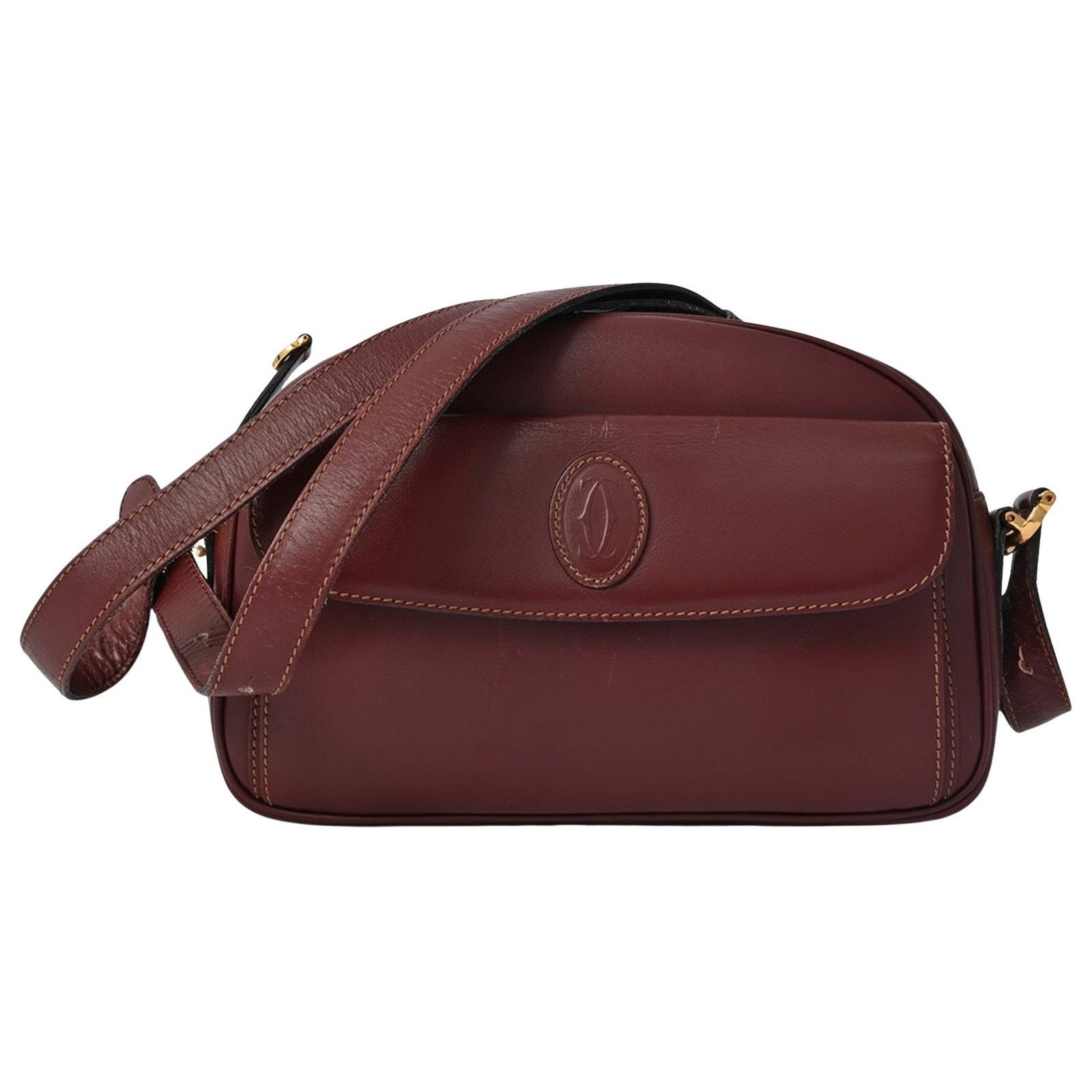 Cartier Leather Shoulder Bag in Burgundy