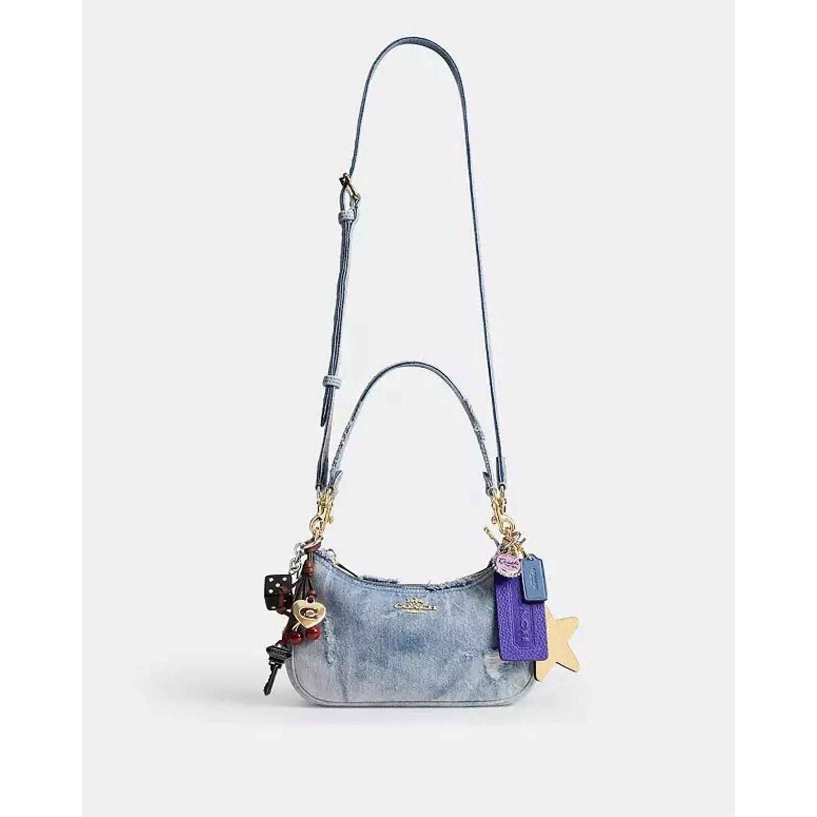 Coach NWT COACH CDY76 Teri Shoulder Bag Loved Denim Charms Size ONE SIZE - 13 Thumbnail