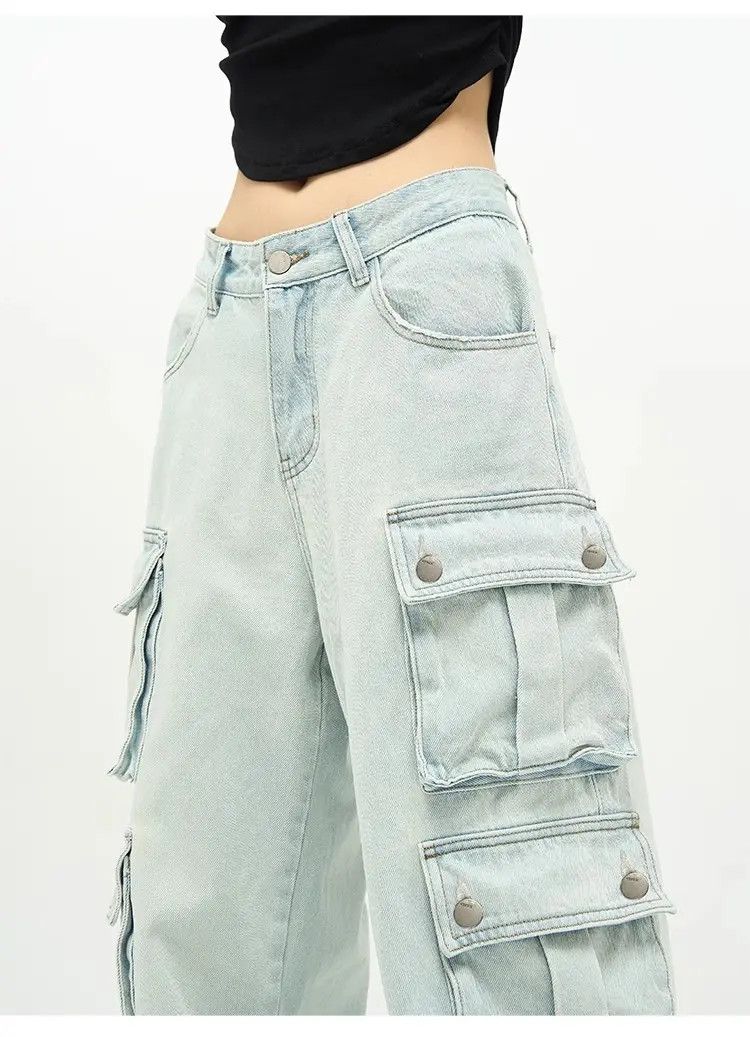 Japanese Brand Retro Blue Wide Leg Multi Pocket Jeans Size US 32 / EU 48 - 6 Thumbnail
