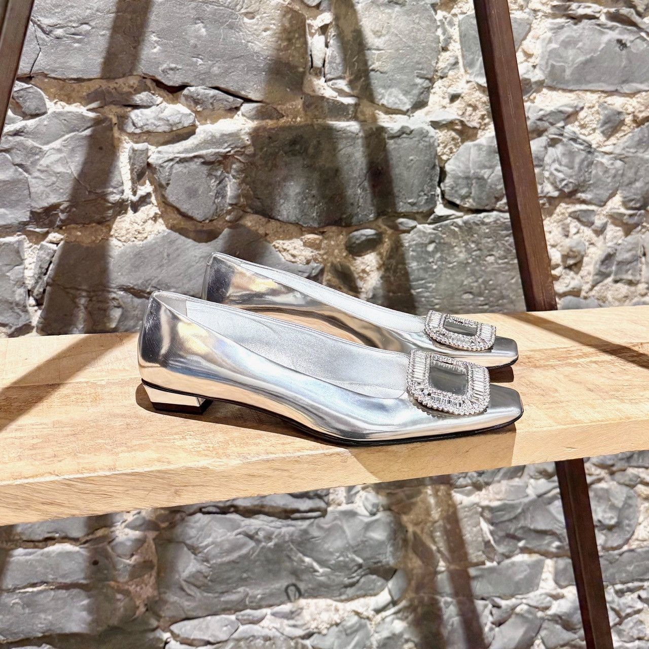 Roger Vivier Roger Vivier Belle Vivier Strass Silver Leather Ballet Flats Size US 7 / IT 37 - 1 Thumbnail