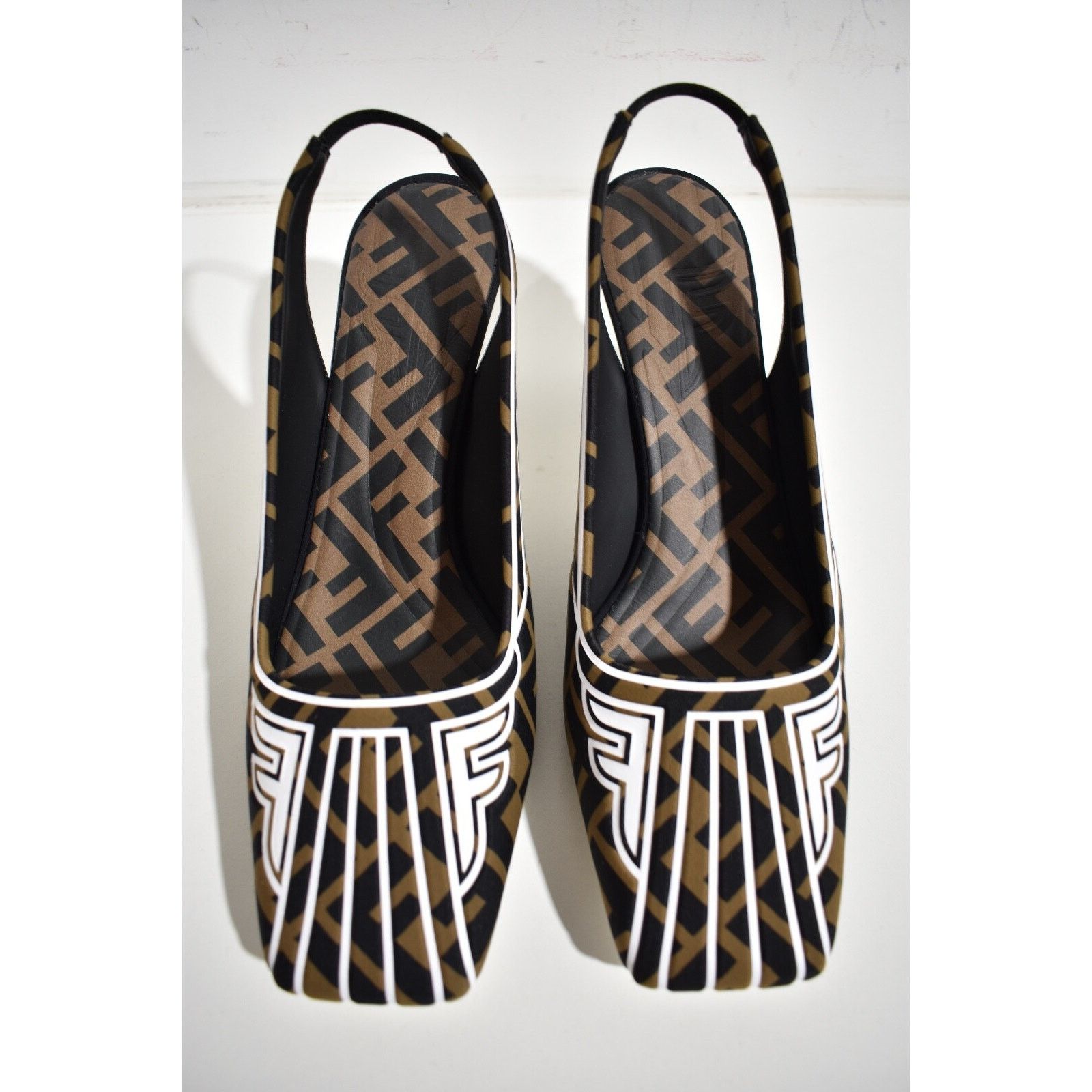 Fendi Freedom FF Logo Square Toe Slingback Heel Pump 39.5 Size US 9.5 / IT 39.5 - 5 Thumbnail