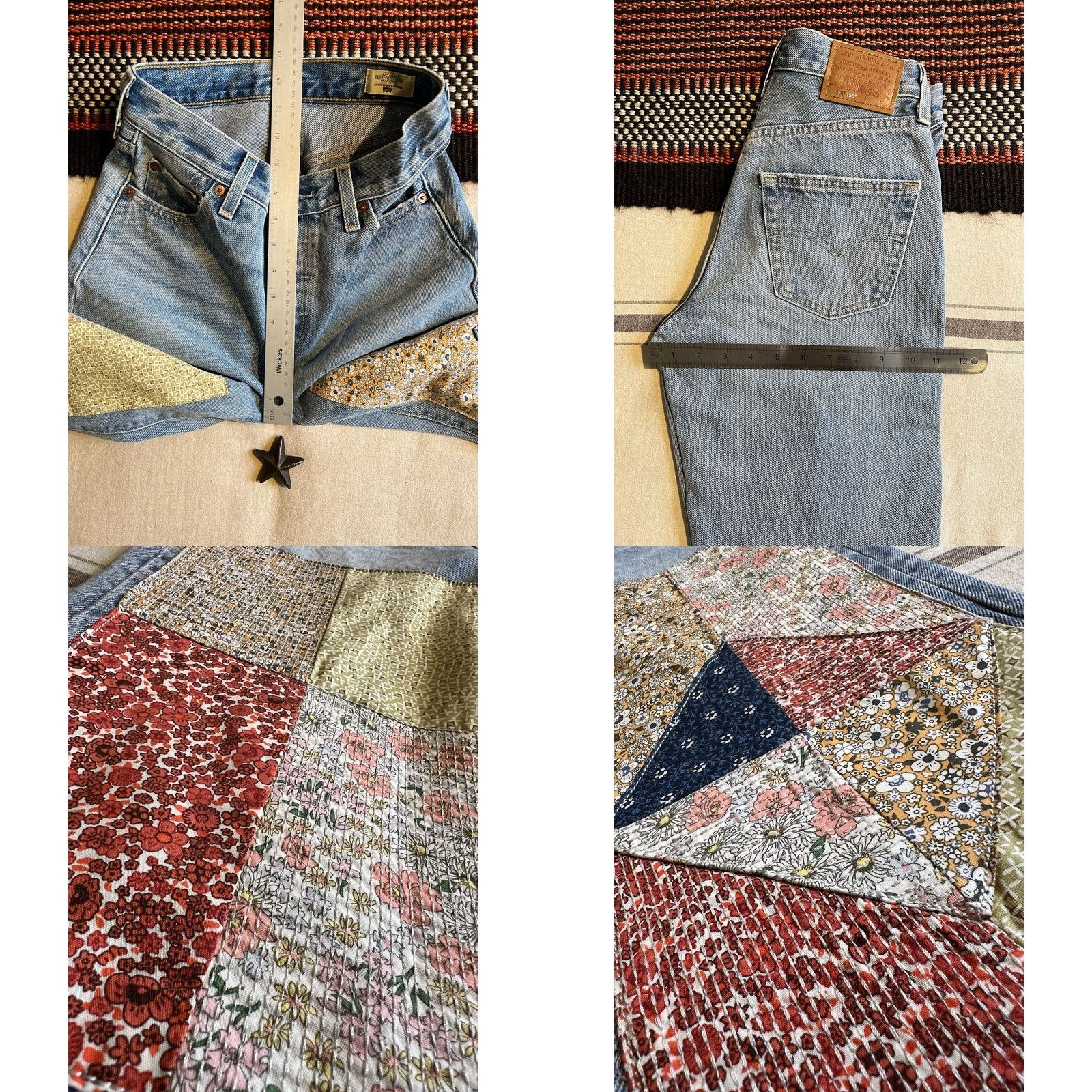 Levi's Levi's 501 Jeans Women Vintage 90s Kasuri Floral Patchwork 26x32 Blue Denim Regular Rise 5-Pocket Distressed Womens Jeans Size 26" / US 2 / IT 38 - 8 Thumbnail