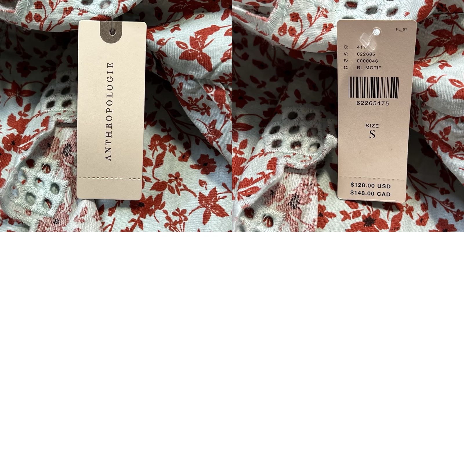 Anthropologie Anthropologie Blouse Multicolor Floral Eyelet Sleeveless Trina Back Bow Square Neck Tie Cropped 100% Cotton S/NIB Size S / US 4 / IT 40 - 8 Thumbnail