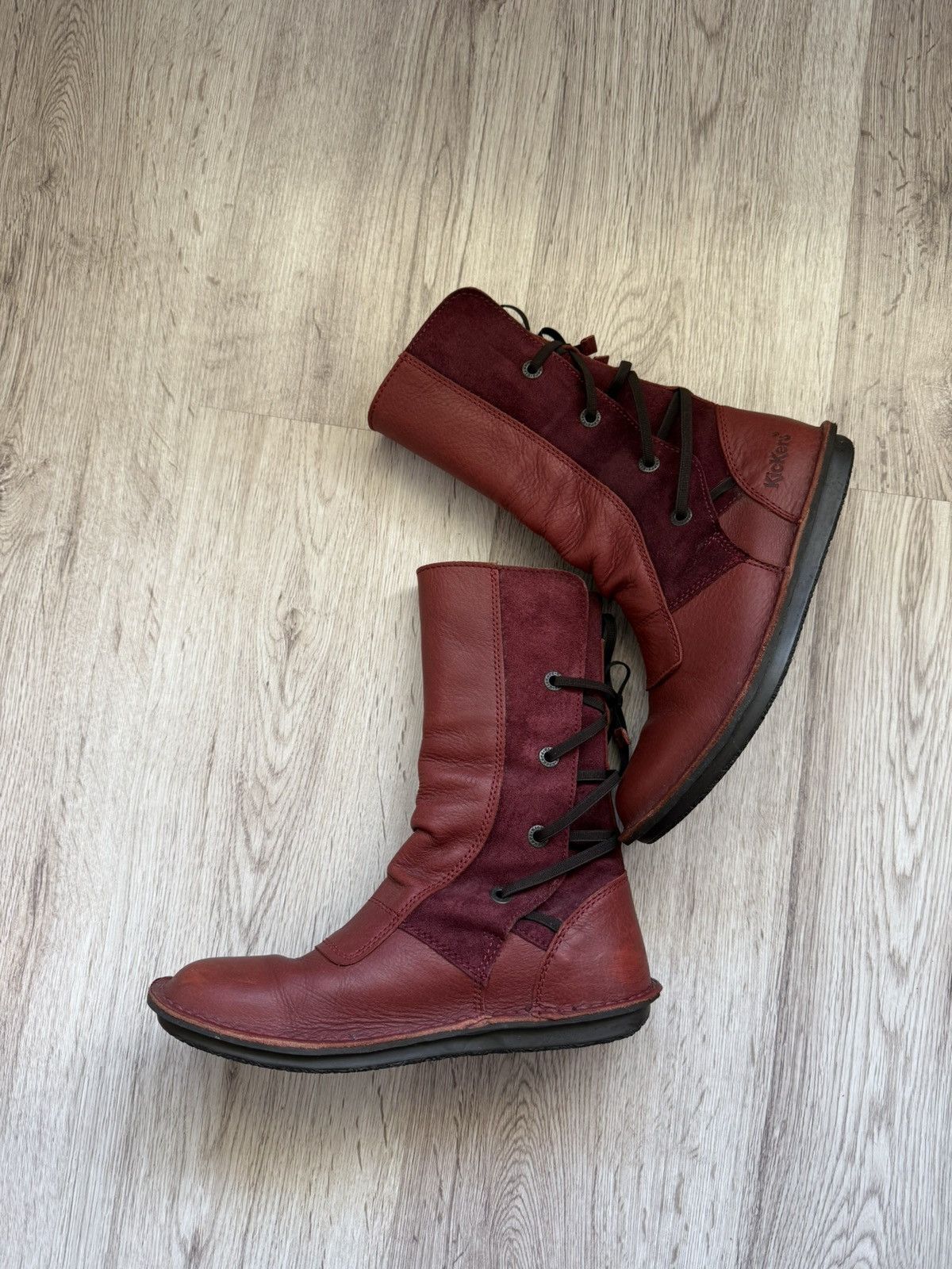 Kickers Kickers Red Leather Avant-Garde Back Lace Boots EU 38 Size US 7.5 / IT 37.5 - 4 Thumbnail