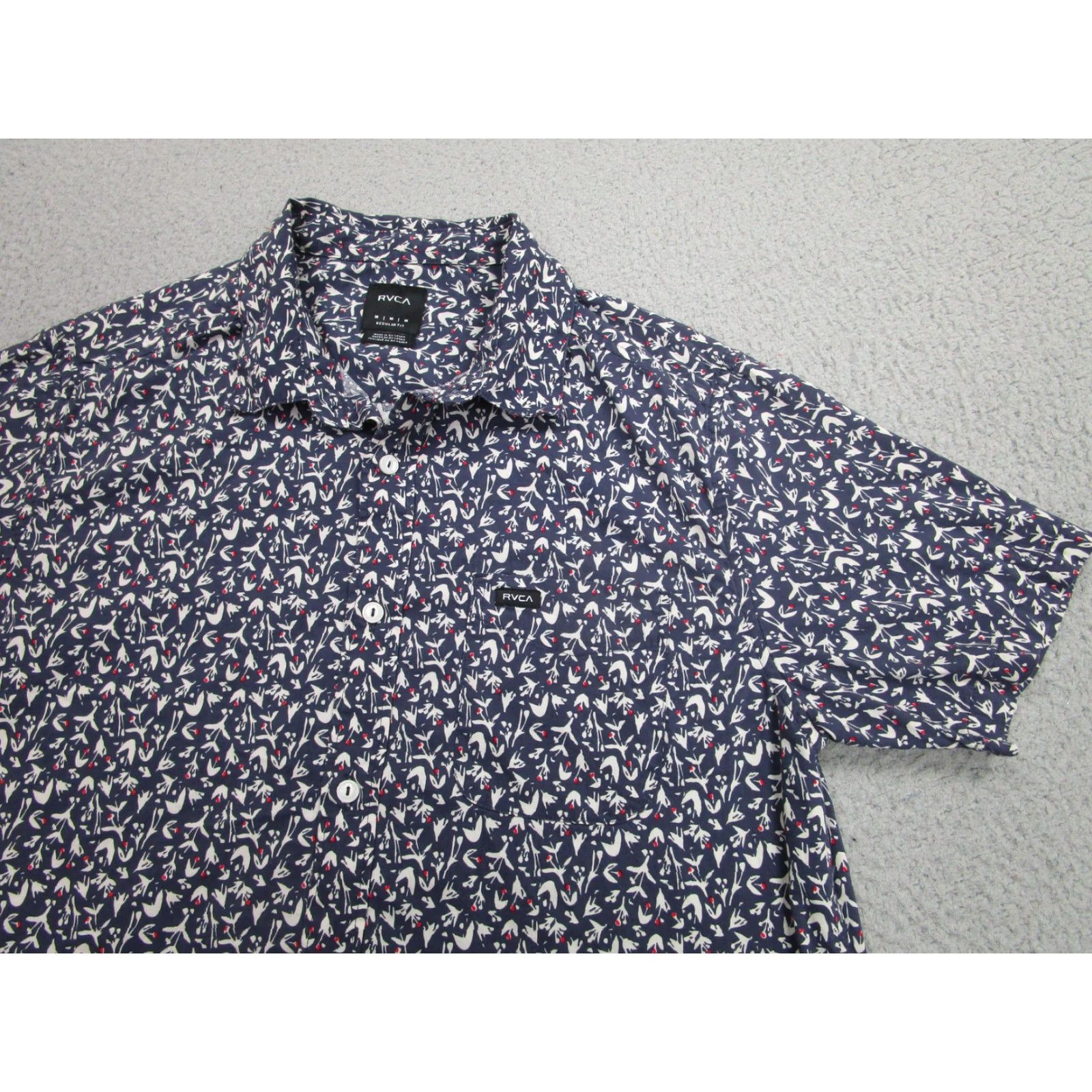 RVCA RVCA Shirt Mens Medium Blue Bird Print Woven Short Sleeve Button Front Casual Size US M / EU 48-50 / 2 - 2 Thumbnail