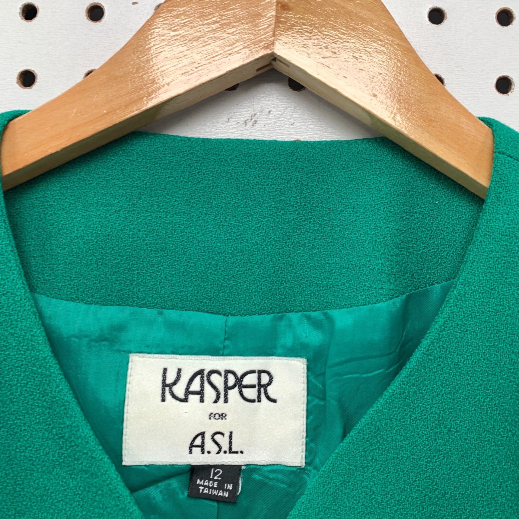 Kasper Kasper Blazer Womens Size 12 Green 100% Wool Jacket Size XL / US 12-14 / IT 48-50 - 7 Thumbnail