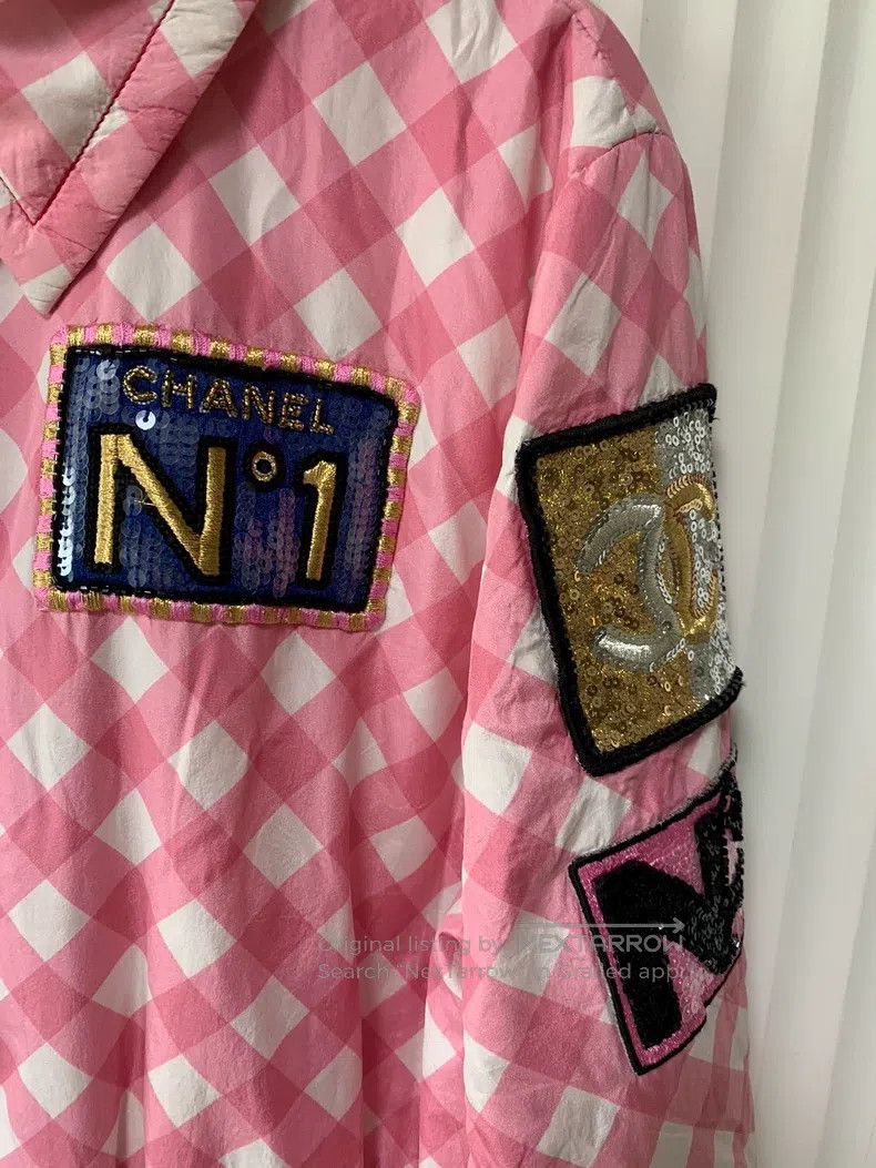 Chanel Chanel 23C pink and white plaid logo waist jacket Size S / US 4 / IT 40 - 6 Thumbnail