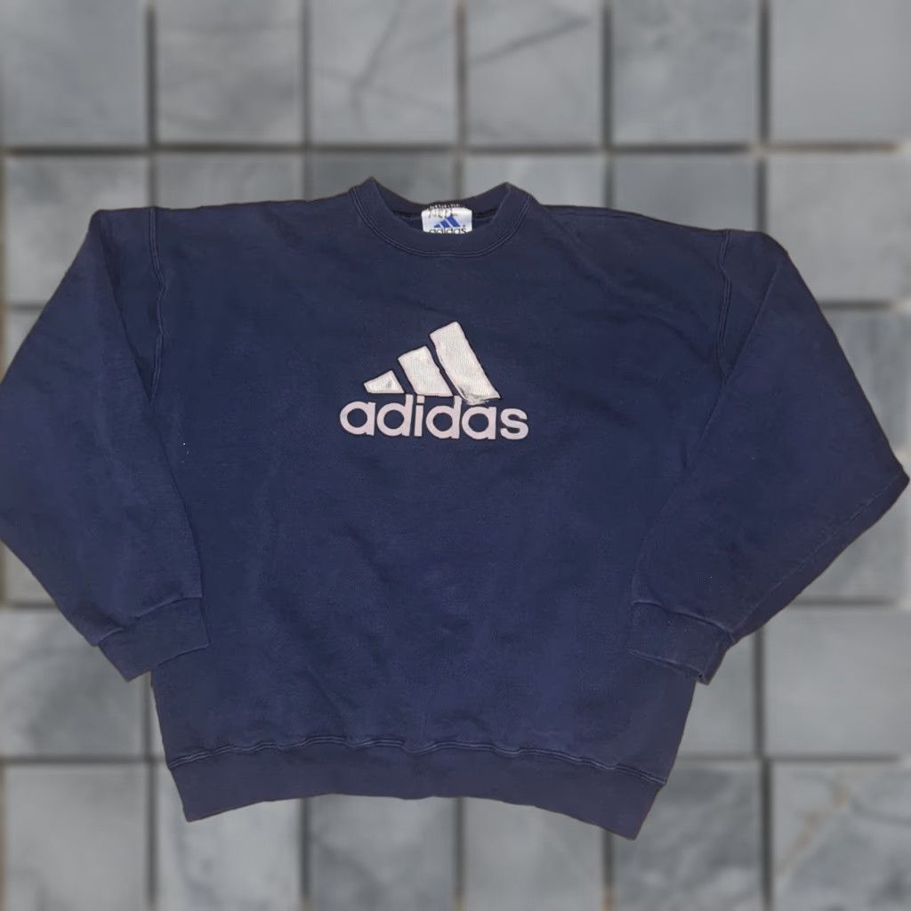 Adidas VINTAGE Adidas Crewneck Sweater Men Blue Medium Felt Spell Out 22x24 Size US M / EU 48-50 / 2 - 1 Thumbnail