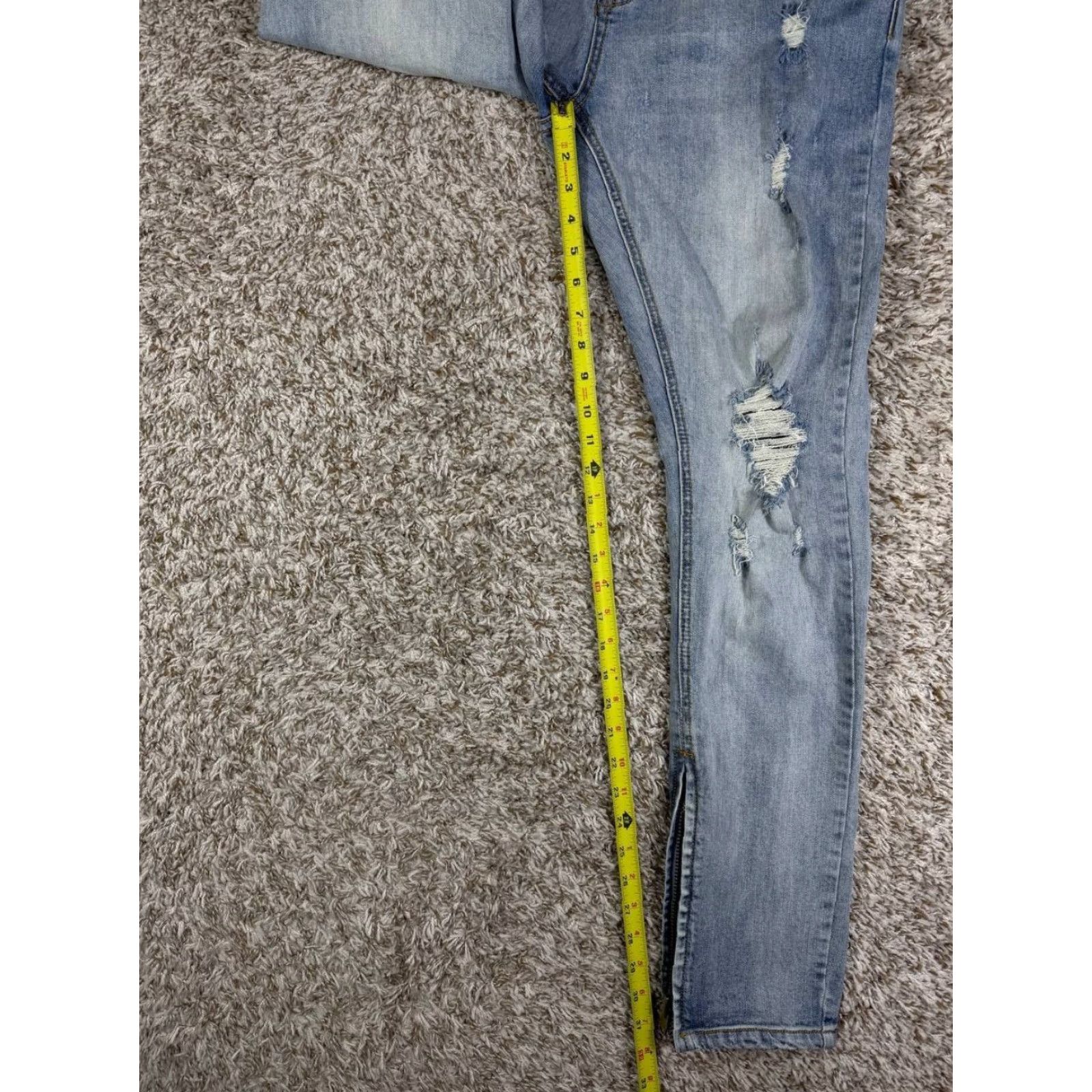 Denime Serenede Jeans Men Skinny Distressed Light Blue Zip Ankle Denim 36x32 Regular Inseam 32 Size US 36 / EU 52 - 4 Thumbnail