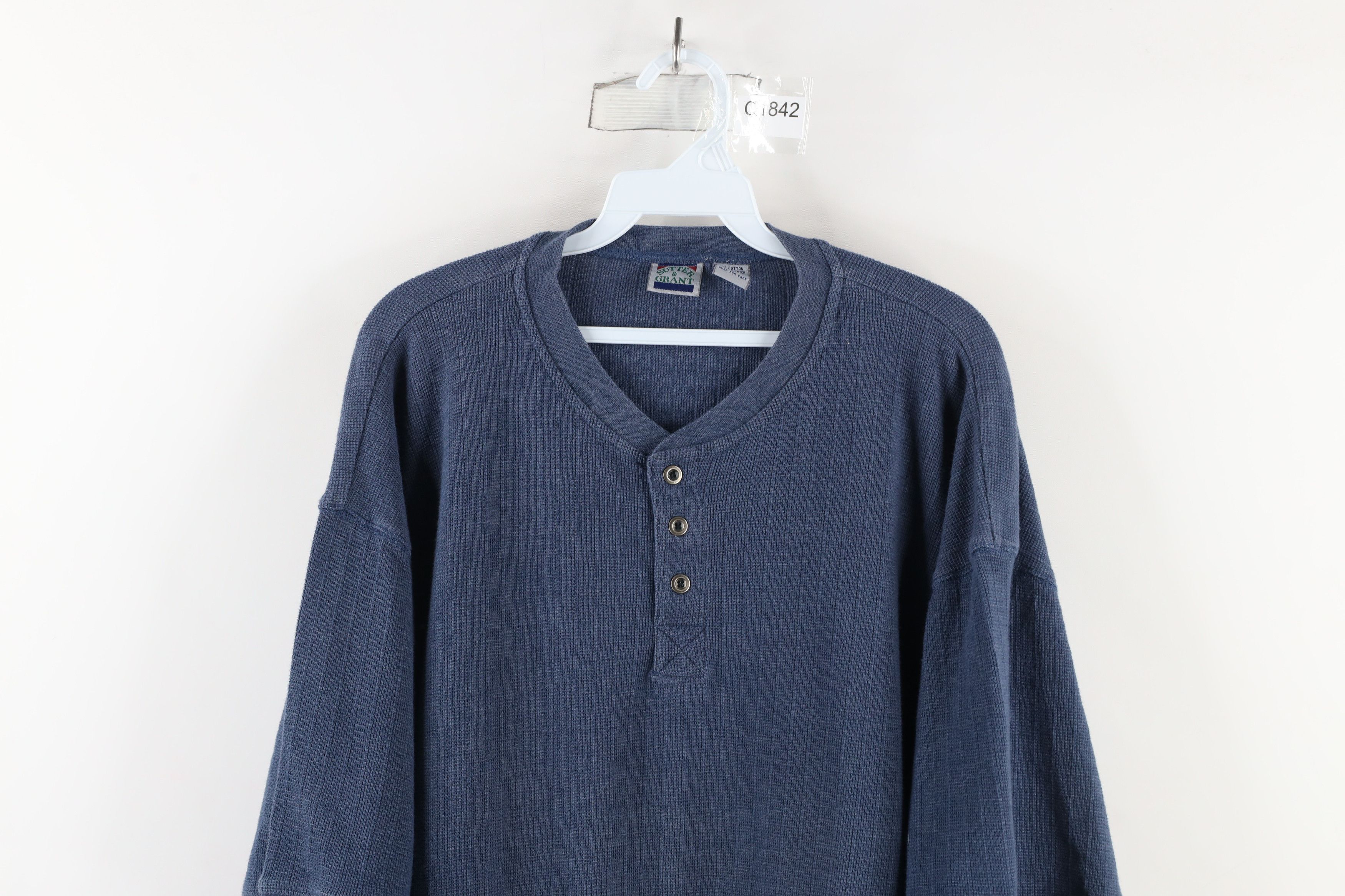 Vintage Vintage 90s Streetwear Thermal Waffle Knit Henley T-Shirt Size US L / EU 52-54 / 3 - 2 Thumbnail