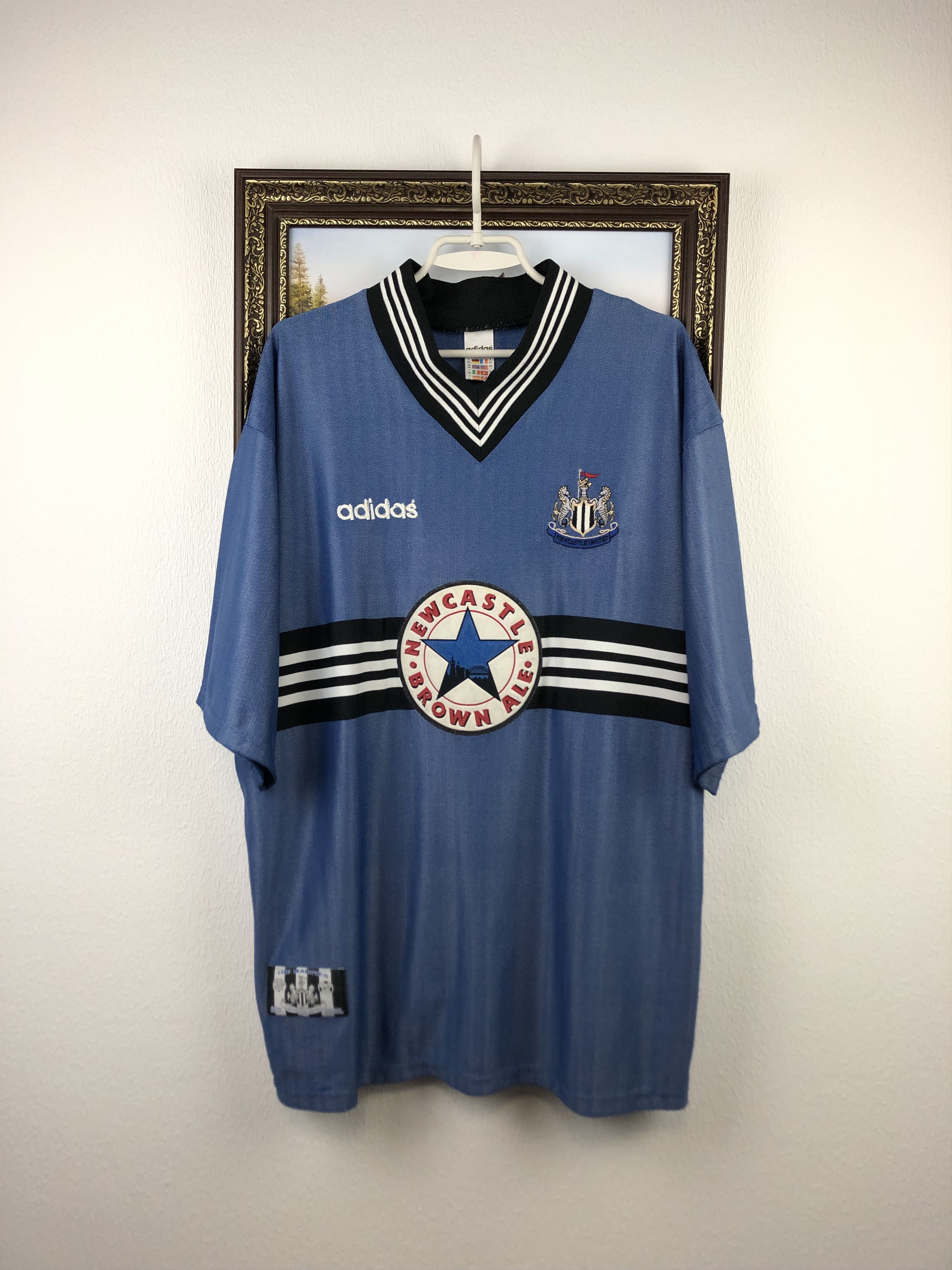 image of Newcastle Away Football Shirt 1996 Soccer Adidas Jersey, Men's (Size 2XL)