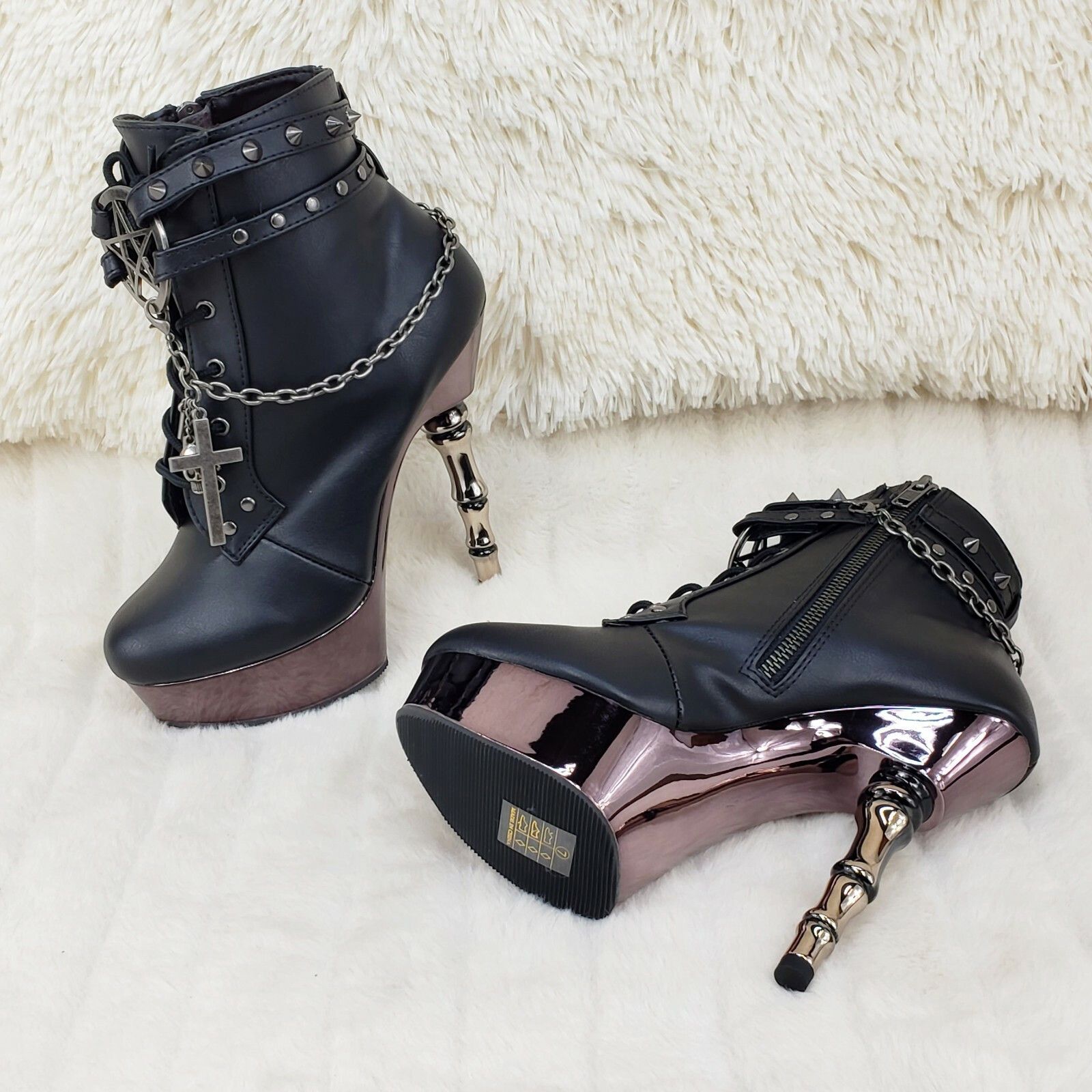 Other MUERTO 1001 Finger Bone Heel Platform Biker Ankle Boots Char Size US 6 / IT 36 - 6 Thumbnail