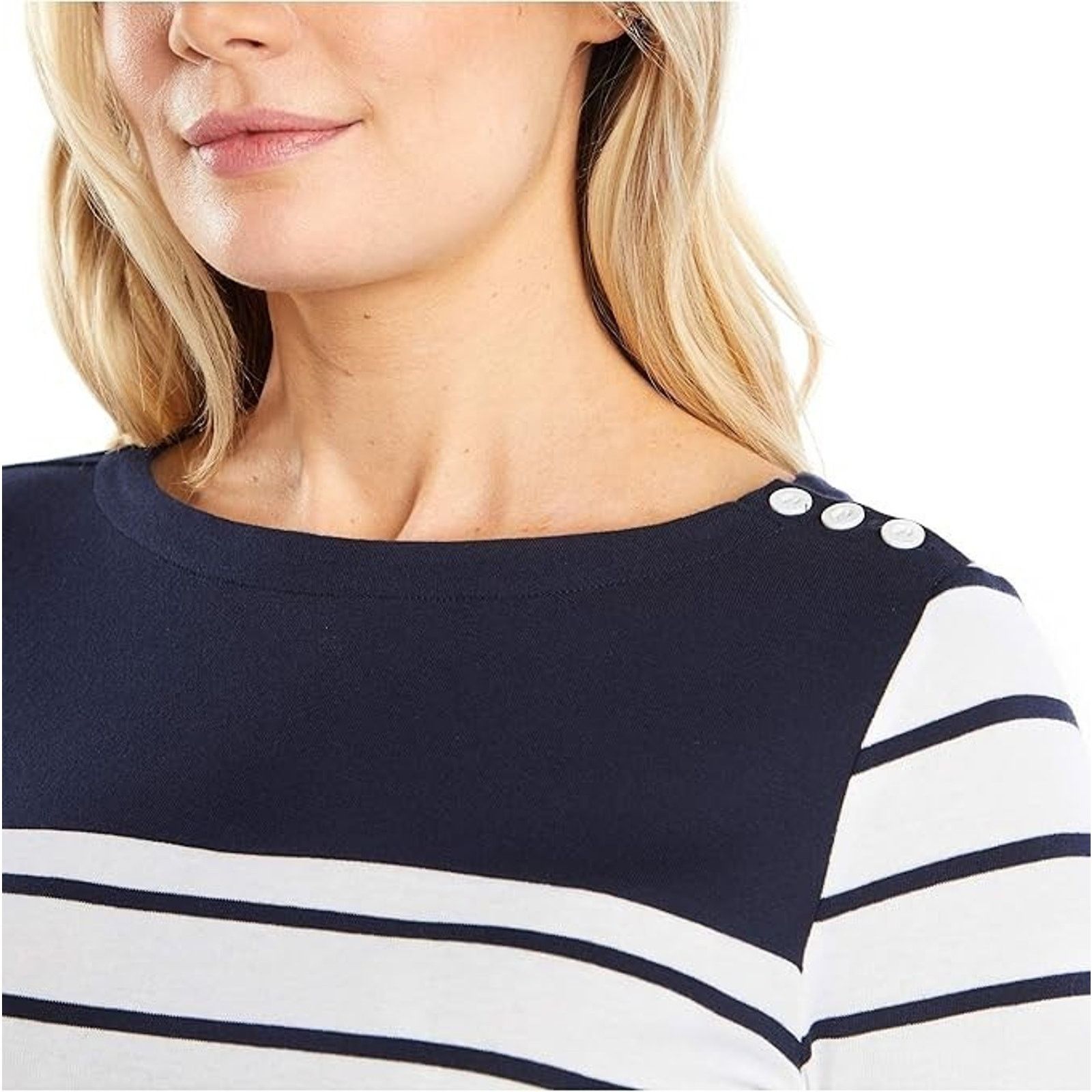 Nautica Nautica Womens Breton Striped 3/4 Sleve Pure Shirt S A001557 Size S / US 4 / IT 40 - 2 Thumbnail