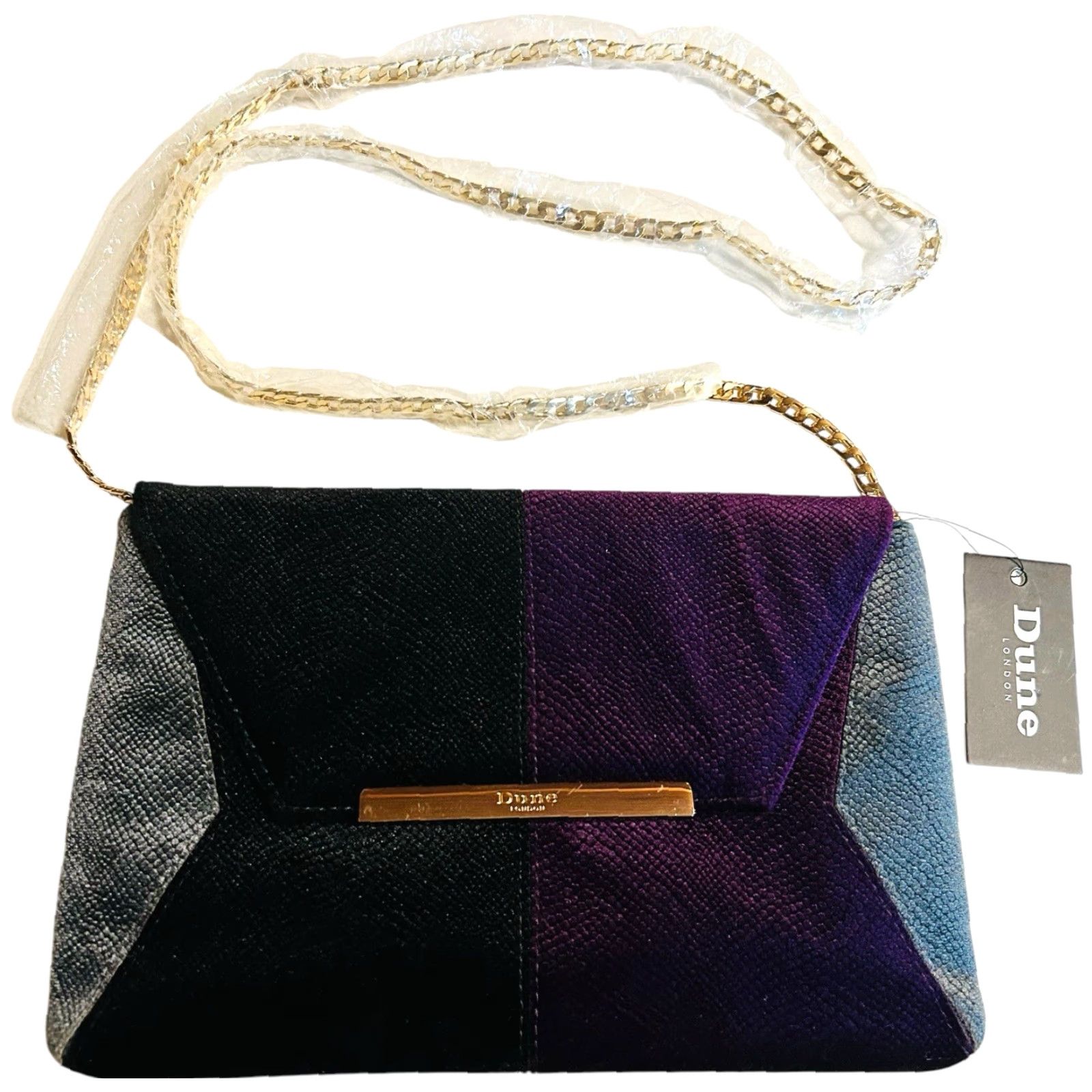 Vintage Dune London Crossbody Purse Black & Purple Velvet NWT Chain Strap Handbag Women VINTAGE? Size ONE SIZE - 2 Thumbnail