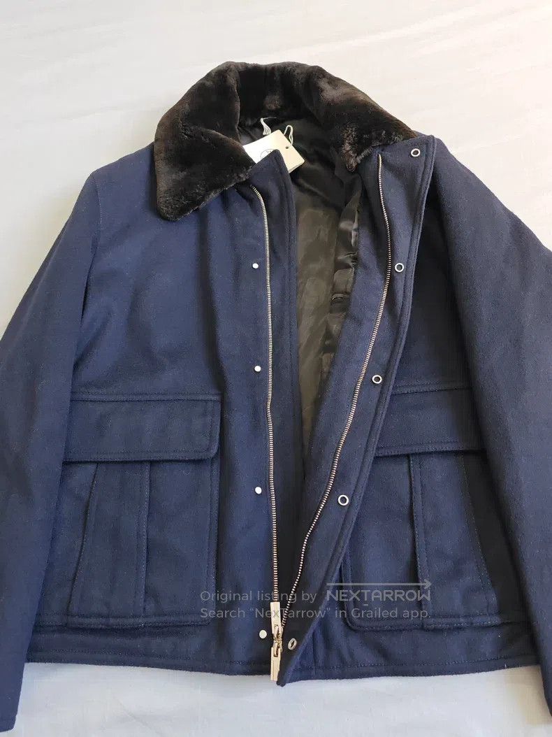 Hermes Hermes Cashmere jacket fur collar, navy blue, 100% cashmer Size US L / EU 52-54 / 3 - 3 Thumbnail