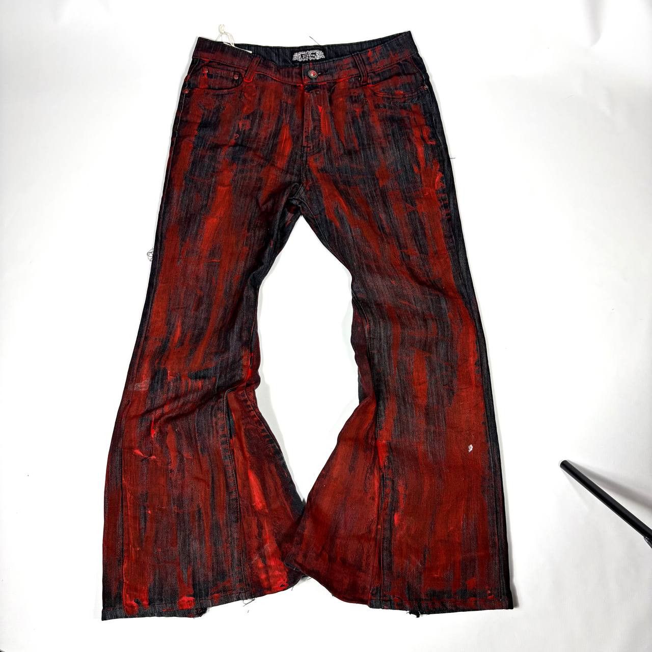 Japanese Brand Custom Black Baggy Distressed Jeans Painted Wide Leg Size US 31 - 5 Thumbnail