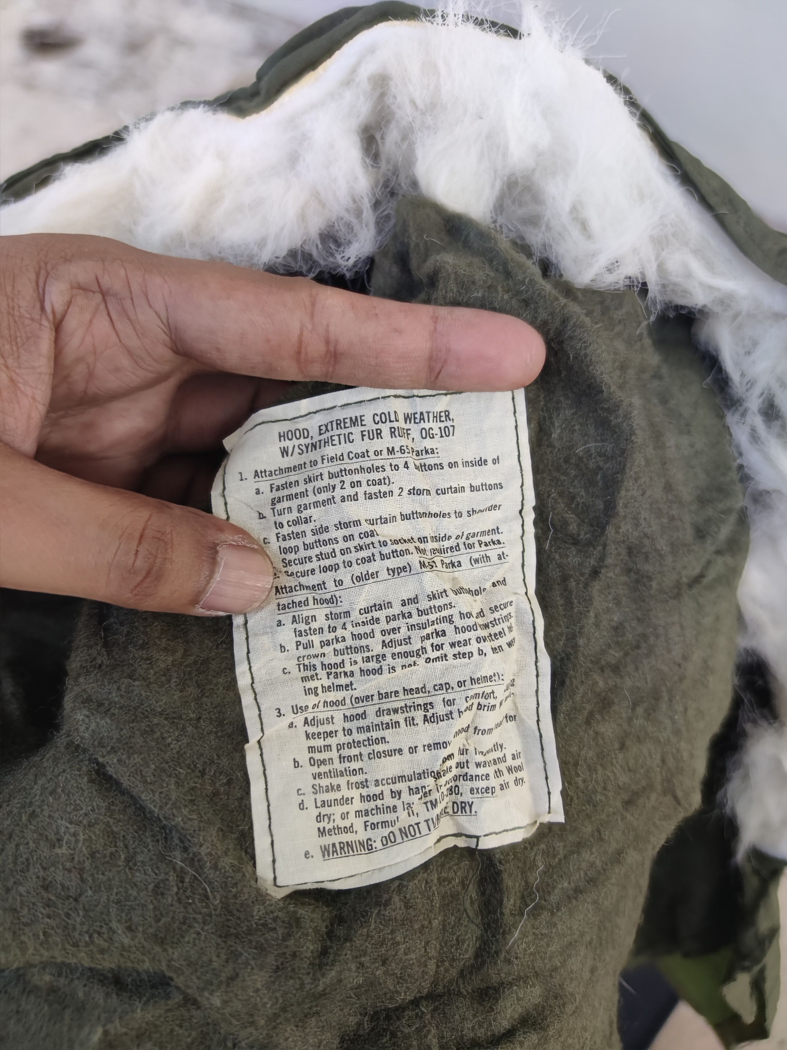 Vintage 80s Military Cold Weather Hood w/Synthetic Fur Ruff OG-107 Size ONE SIZE - 6 Thumbnail