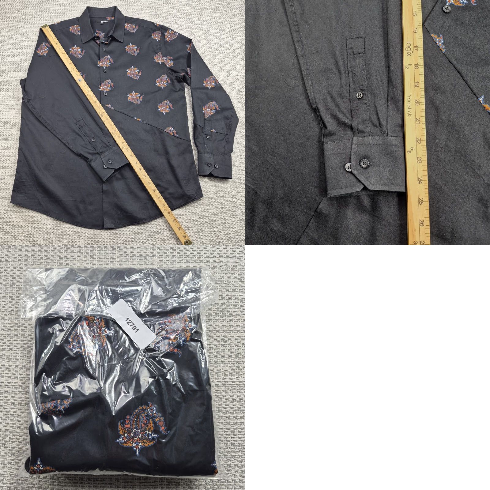 Murano Murano Button Up Shirt Mens Large Black Paisley Long Sleeve Cotton Colorblock Size US L / EU 52-54 / 3 - 9 Thumbnail