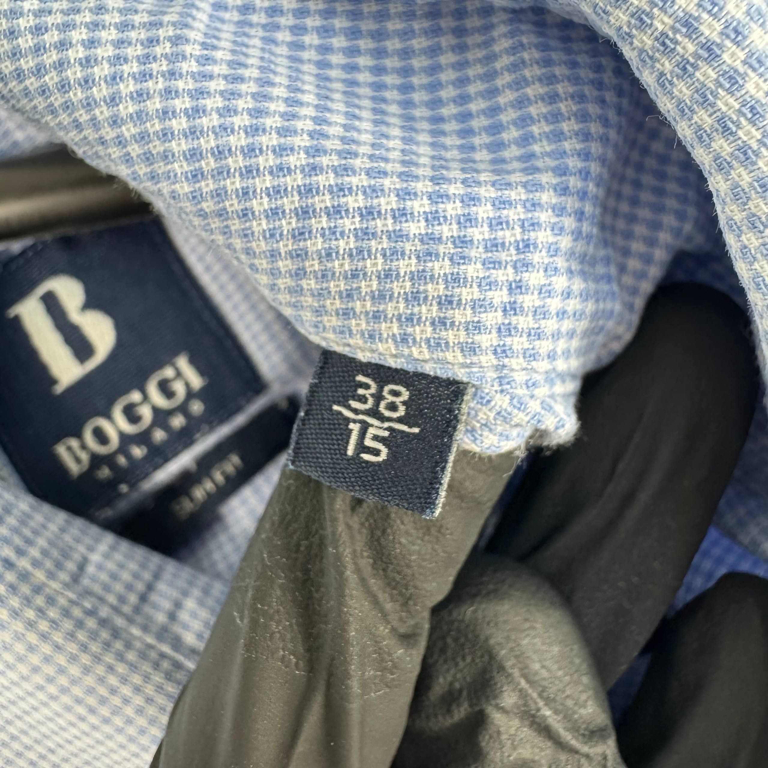 Boggi Boggi Milano Micro Check Dress Shirt Blue Mens Size M 15 38 Size US M / EU 48-50 / 2 - 5 Thumbnail