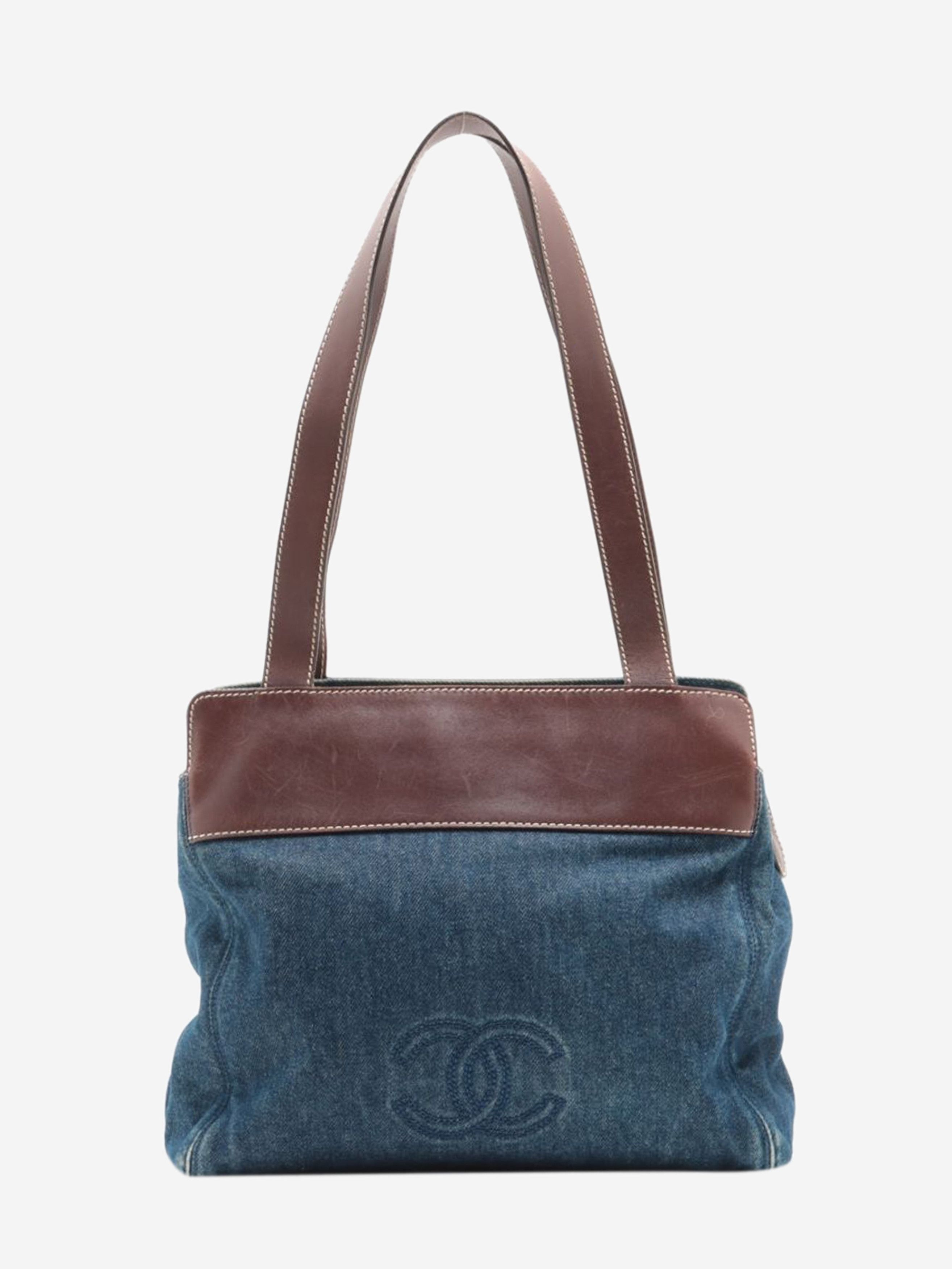 Blue vintage 2000 CC denim and leather tote bag