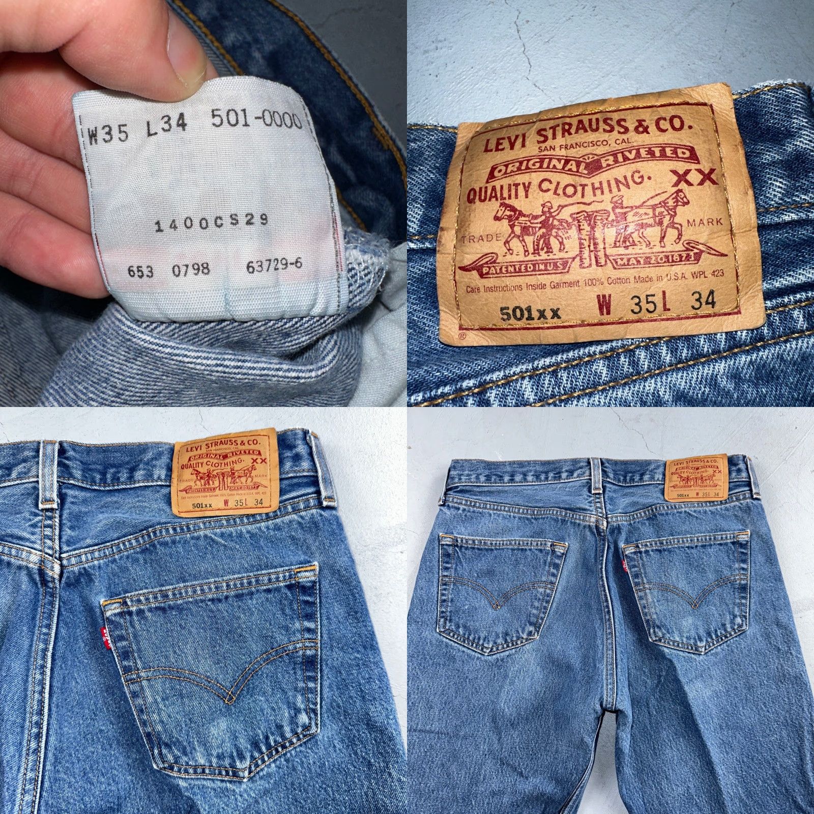 Levi's Levis 501 Vintage 90s USA XX Straight Leg Jeans Blue Med Wash 35x34 Act 33x30 Men Jeans Size US 35 - 9 Thumbnail
