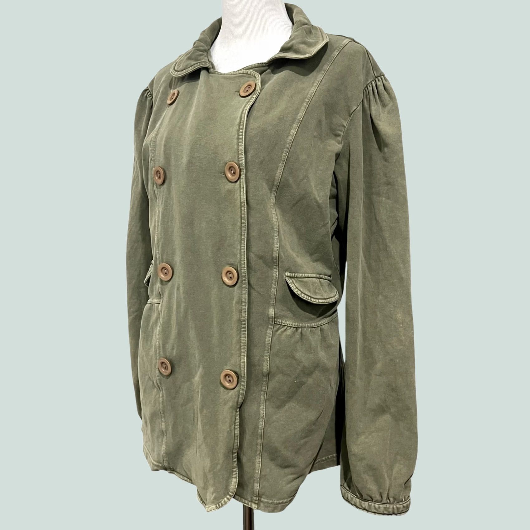 Doublet Ojai Women’s Jacket Green Peacoat Double Breasted Buttons Cotton Made India XL Jacket Women Long Sleeve Solid Pea Coat XOAI? Size XL / US 12-14 / IT 48-50 - 1 Thumbnail