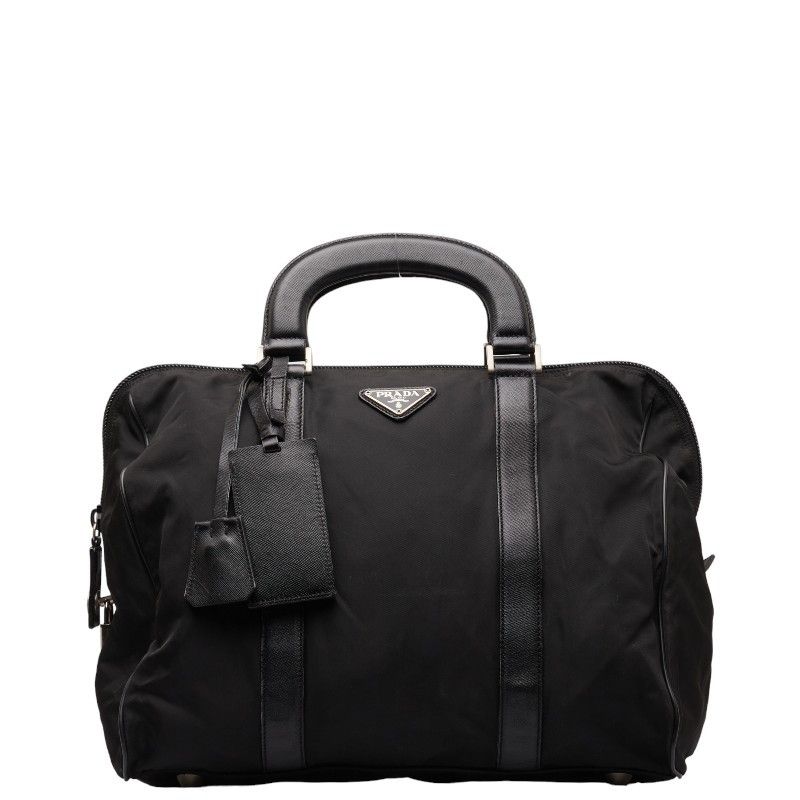 image of Prada Tessuto Leather Zip Handbag in Black, Women's