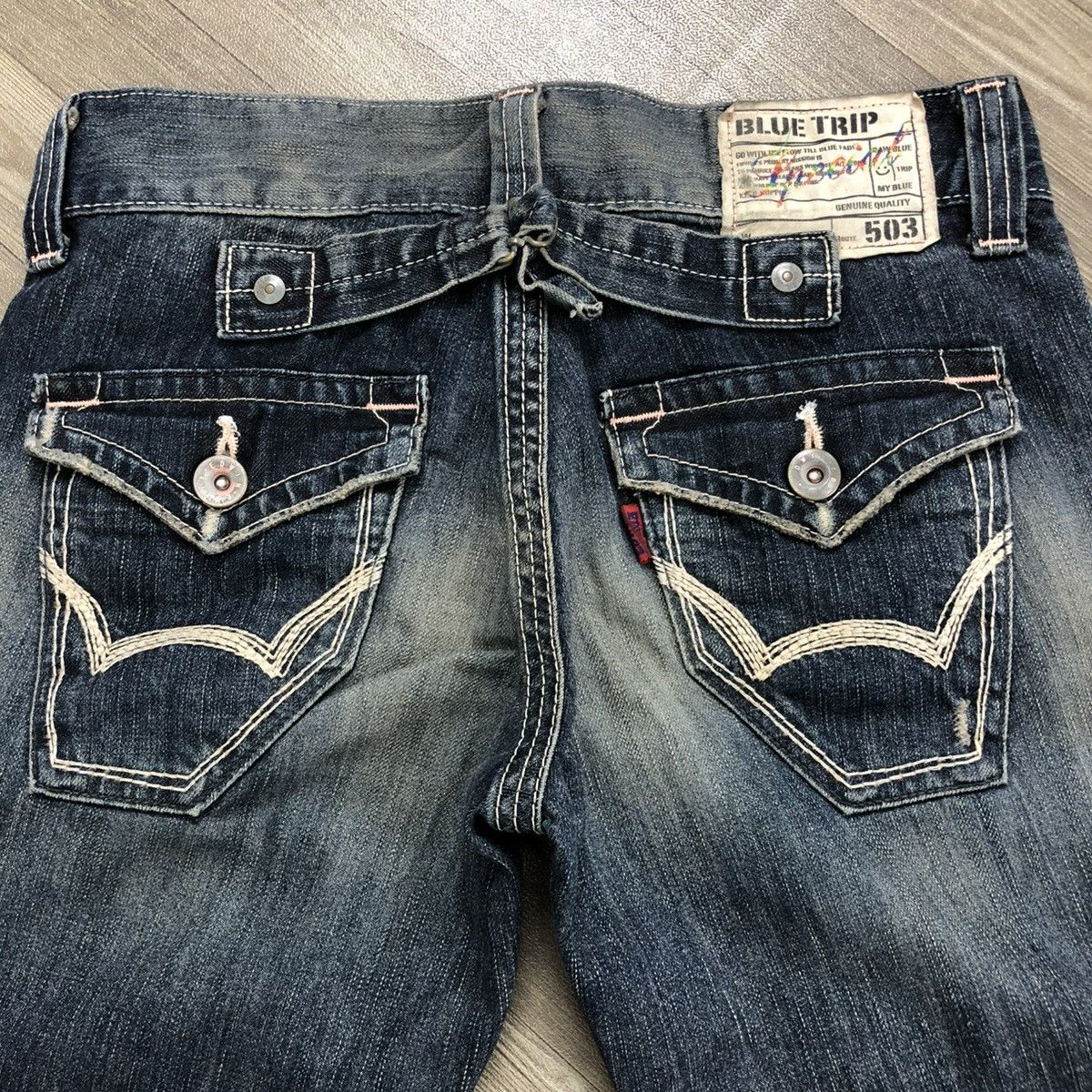 If Six Was Nine 🇯🇵 2000s Edwin 503 Faded Lgb Goa Buckle Back Flared Jeans Size US 28 / EU 44 - 19 Thumbnail