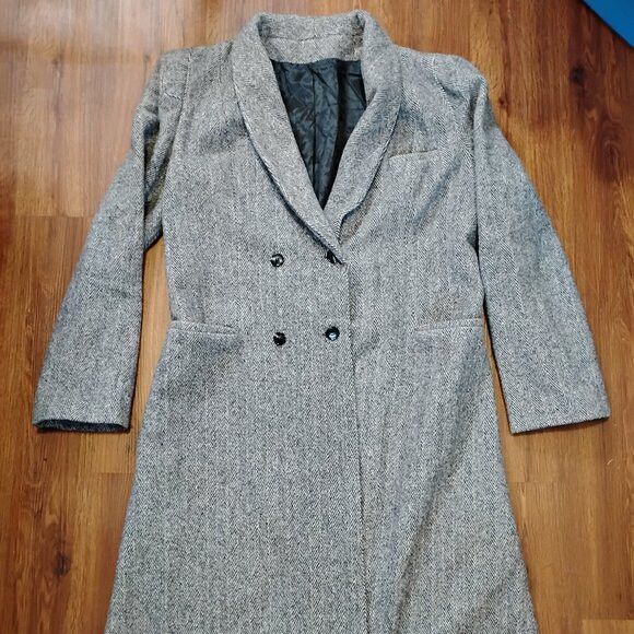 Other Vintage Herringbone Wool Pea Coat Jacket USA Size XL / US 12-14 / IT 48-50 - 2 Thumbnail