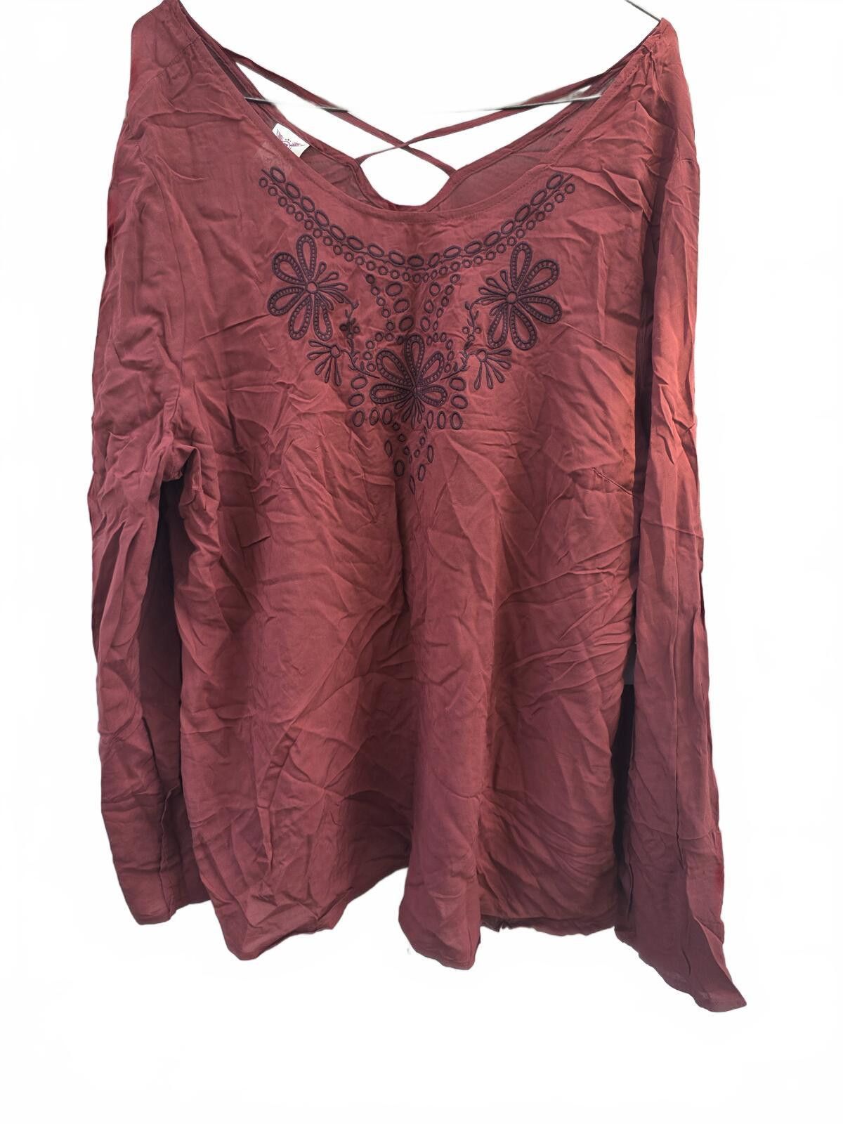 Faded Glory Faded Glory Rusty Nail Brown Embroidered Top Juniors XXL 20 Size XXL / US 16-18 / IT 52-54 - 2 Thumbnail