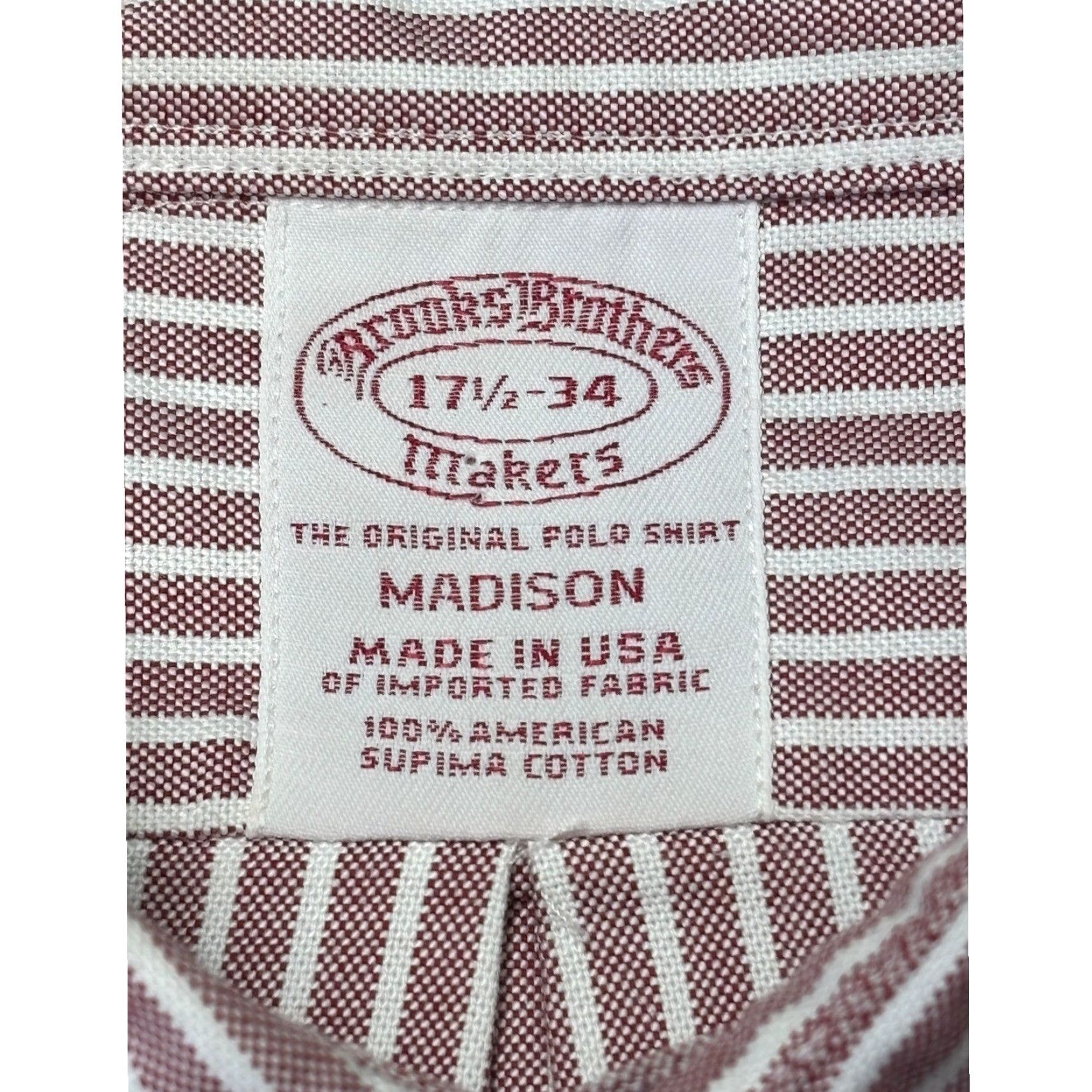Brooks Brothers VINTAGE Brooks Brothers Makers Madison Shirt Mens 17.5-34 Red White Cotton USA Dress Shirt Striped Madison Button-Down Long Sleeve Size US XXL / EU 58 / 5 - 4 Thumbnail