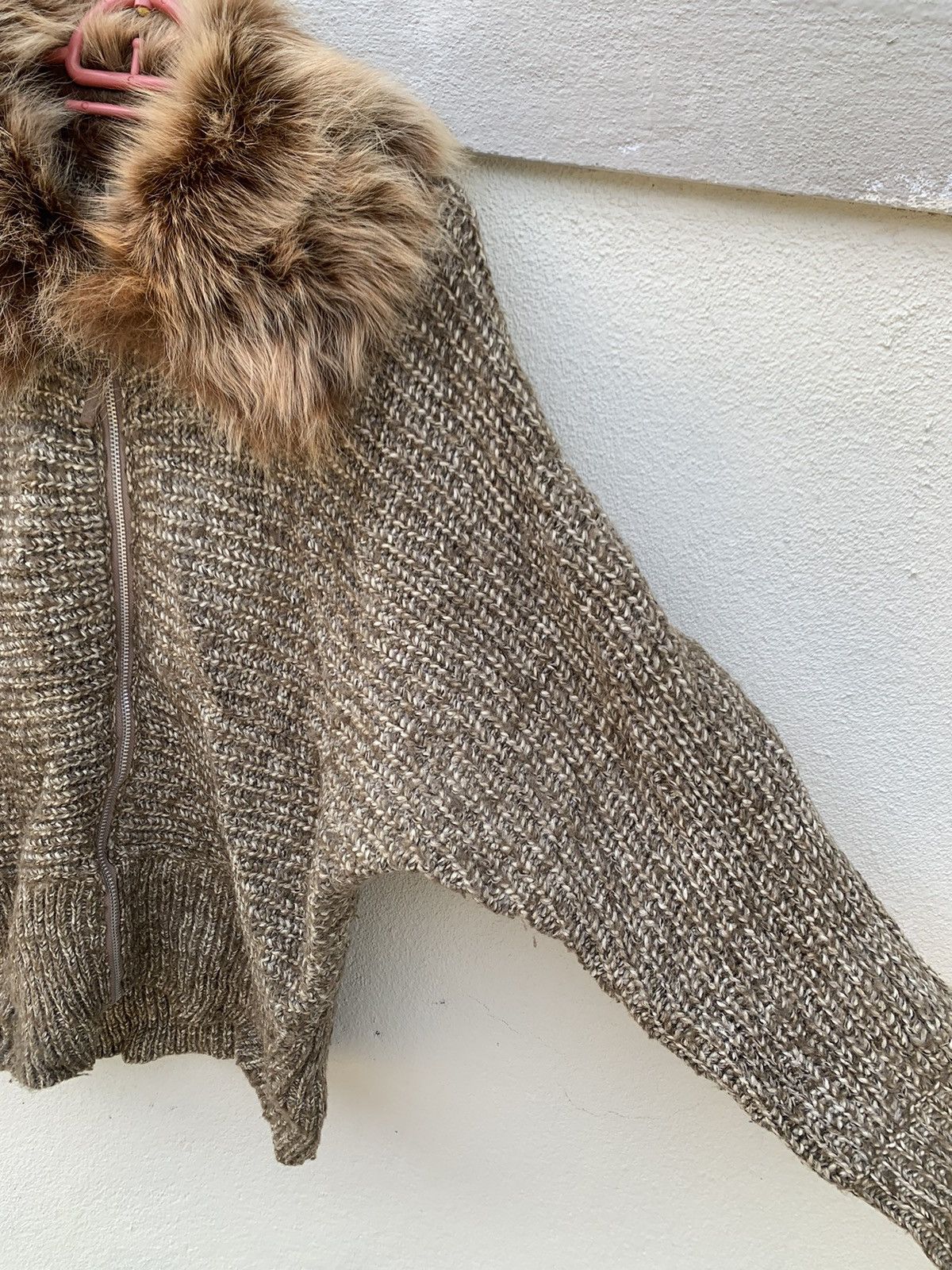 Otto Otto Sumisho Fur Collar Knit Zipper Jacket Size L / US 10 / IT 46 - 3 Thumbnail