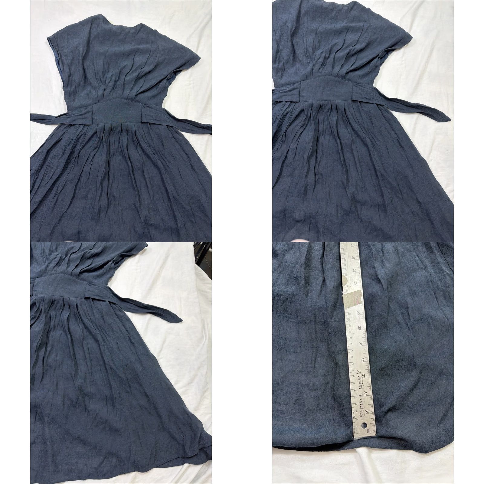 Vintage Wishlist Dress Navy Blue Women’s Short Sleeve Tie Front Polyester Knee Length Fit & Flare S Size 28" / US 6 / IT 42 - 10 Thumbnail