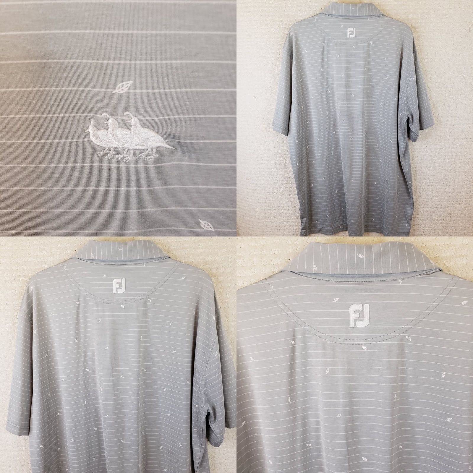 Footjoy FootJoy Polo Shirt Men 2XL Gray White Striped Athletic Fit Quail Logo Polo Shirt Short Sleeve Button Collared Golf Casual Mens Size US XXL / EU 58 / 5 - 8 Thumbnail