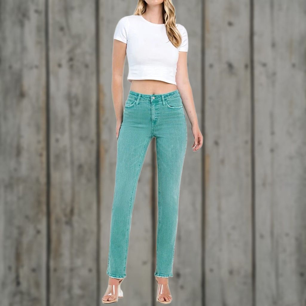 Vintage NWT Flying Monkey Jeans Teal Straight Womens 24 Jeans Slim Fit Classic Stretch High Rise Cotton Denim Regular 41” 31” Waist 12” Ladies Size 42" / US 20 - 1 Thumbnail
