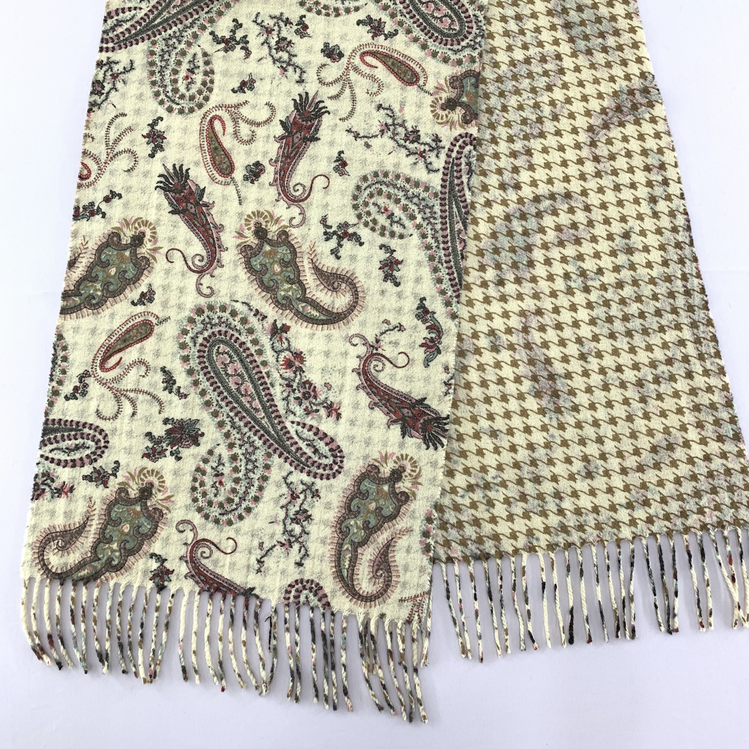 Vintage Winter Scarf Muffler Paisley Houndstooth Pattern BL4086 Size ONE SIZE - 4 Thumbnail