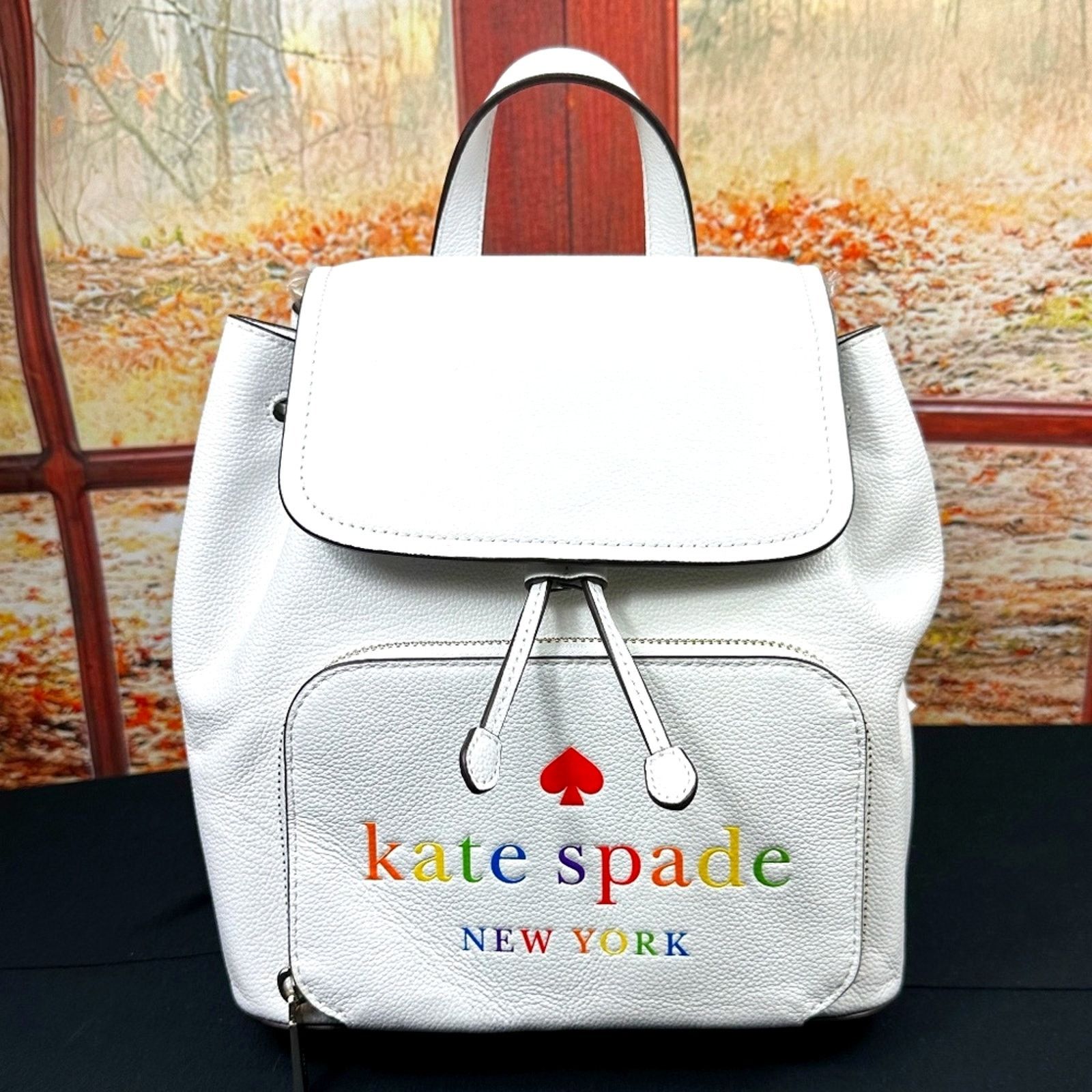 Kate Spade Kate Spade NY Pride Rainbow Darcy White Leather Backpack Size ONE SIZE - 7 Thumbnail